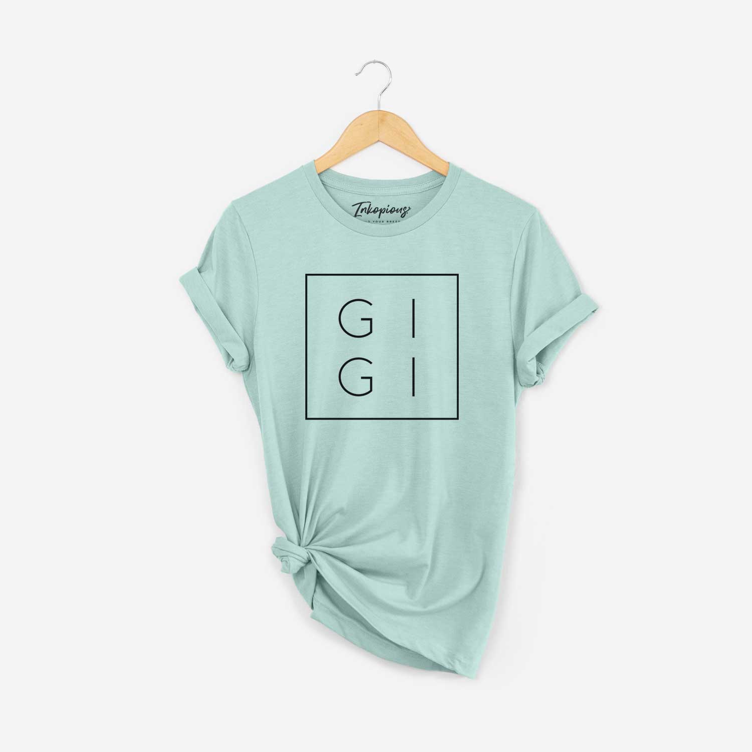 'GiGi Boxed' design on a Dusty Blue Unisex crewneck