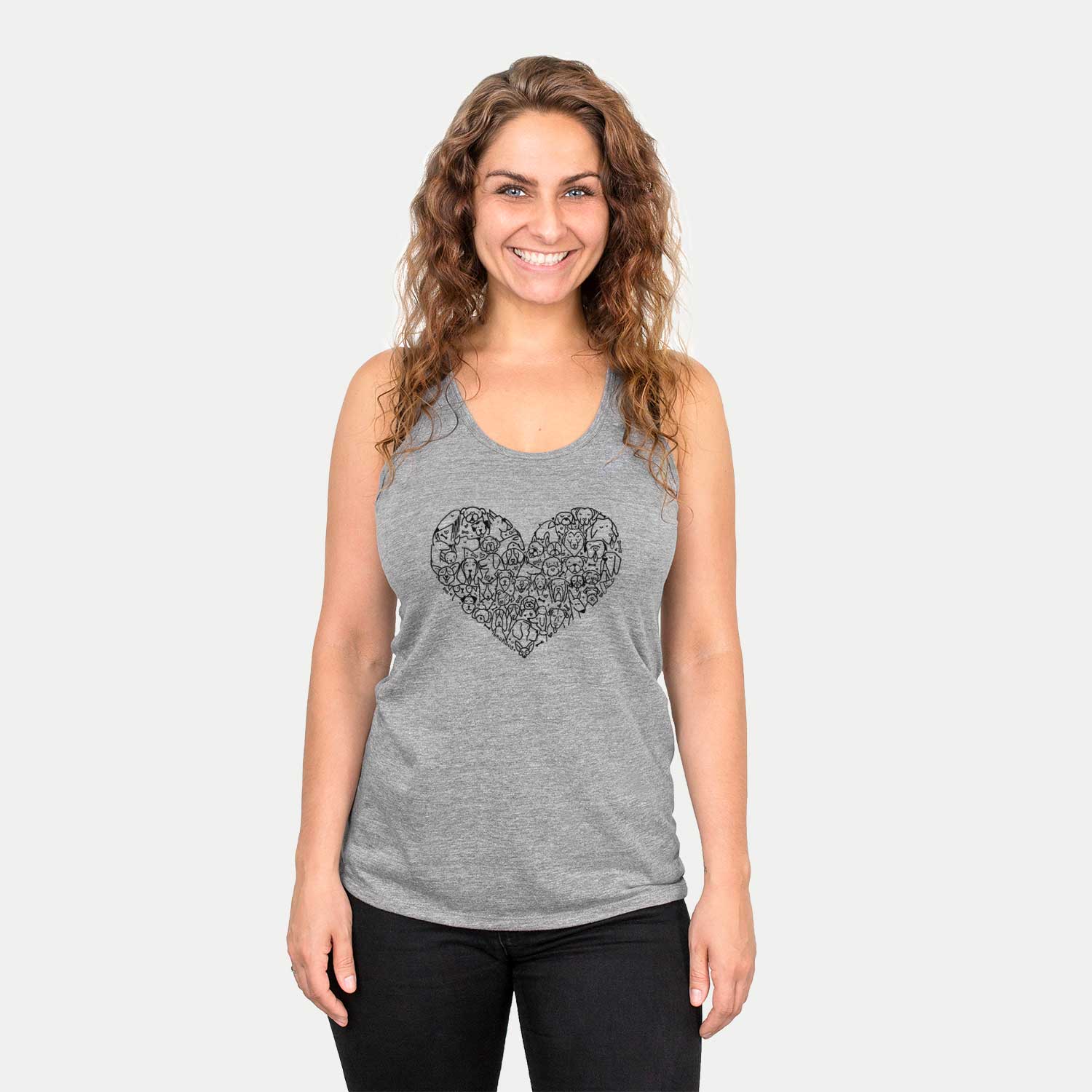 'LAST CHANCE – Heart Full of Dogs' design on a Grey racerback tank top