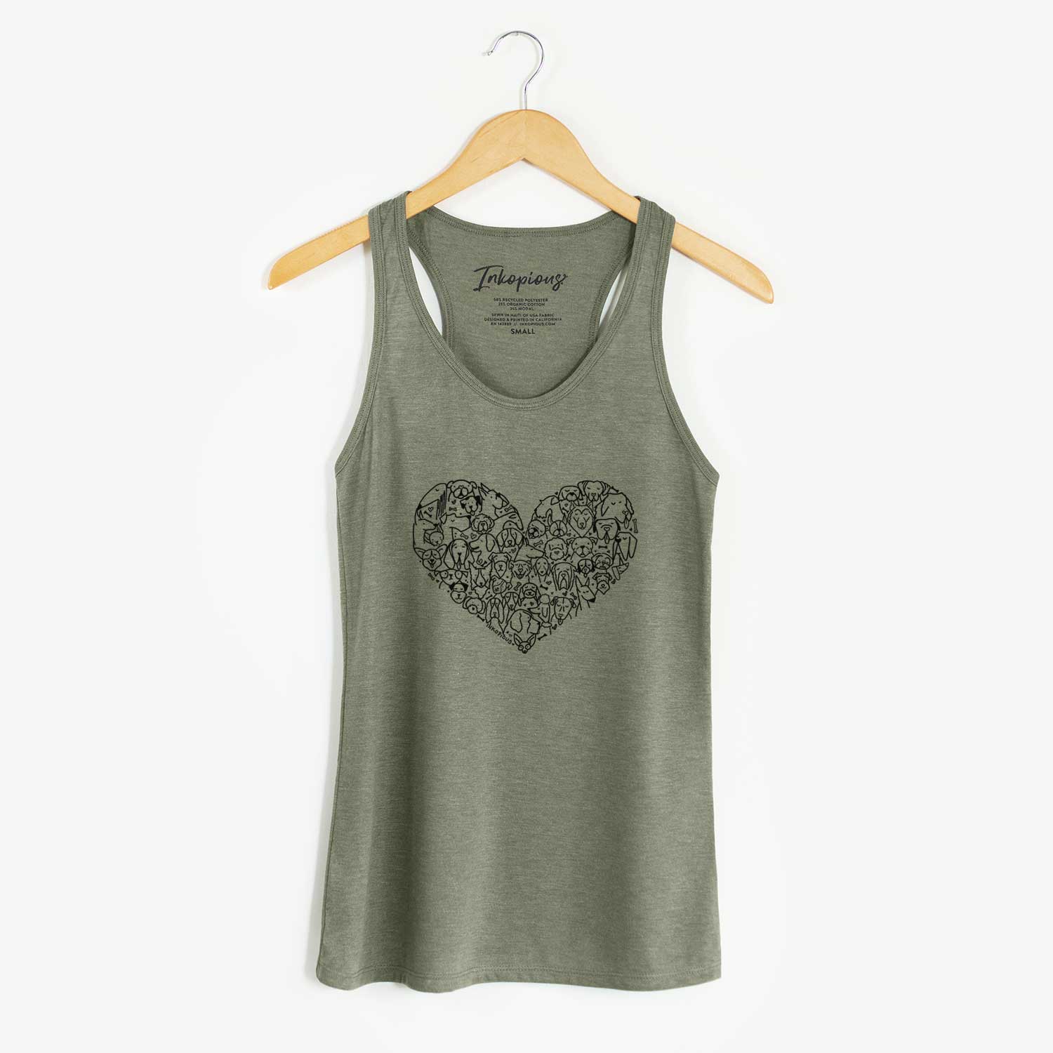 'LAST CHANCE – Heart Full of Dogs' design on an Olive racerback tank top
