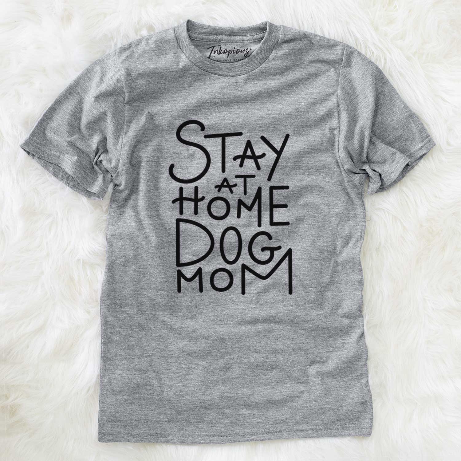 'Stay at Home Dog Mom' design on a Grey Unisex crewneck