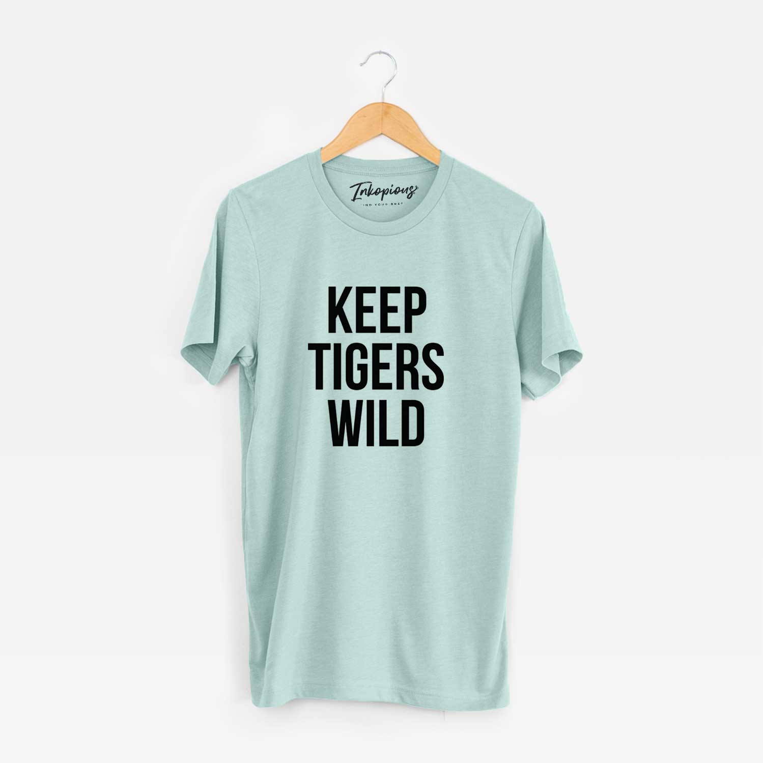'Keep Tigers Wild' design on a Dusty Blue Unisex crewneck