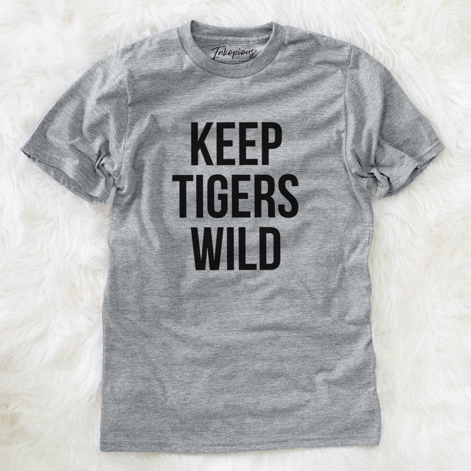 'Keep Tigers Wild' design on a Grey Unisex crewneck