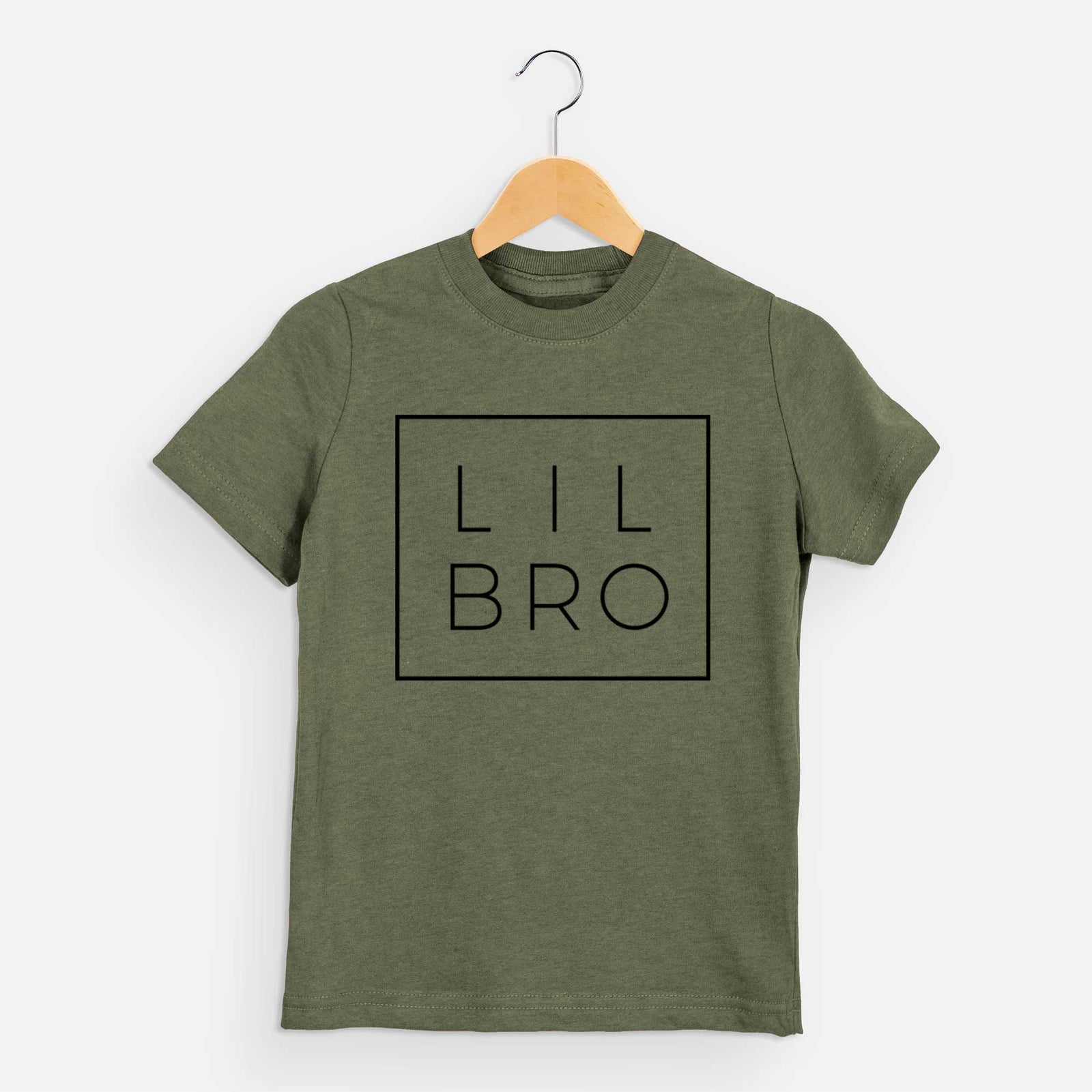 'Lil Bro Boxed' design on an Olive kids' shirt