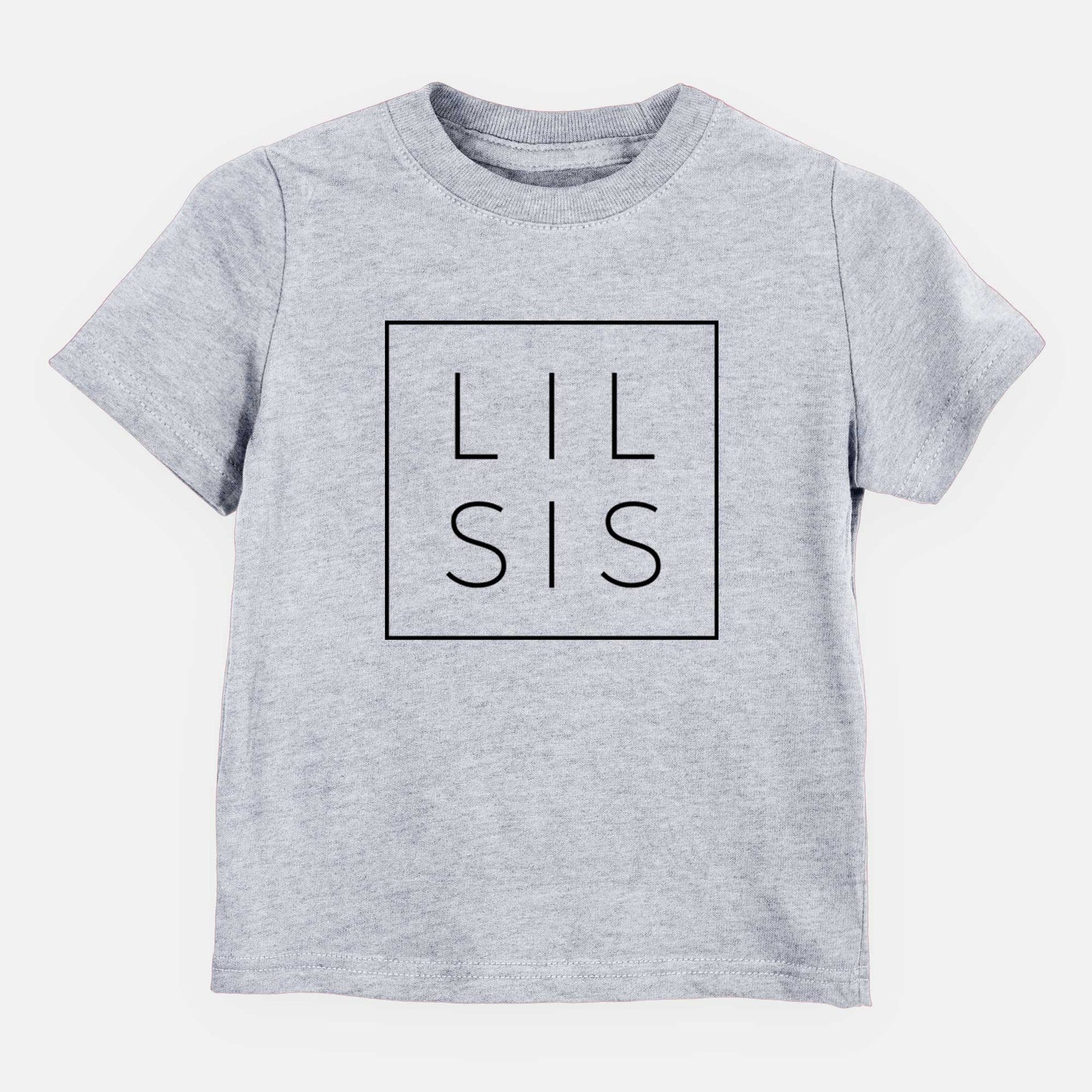 'Lil Sis Boxed' design on a Grey kids' shirt