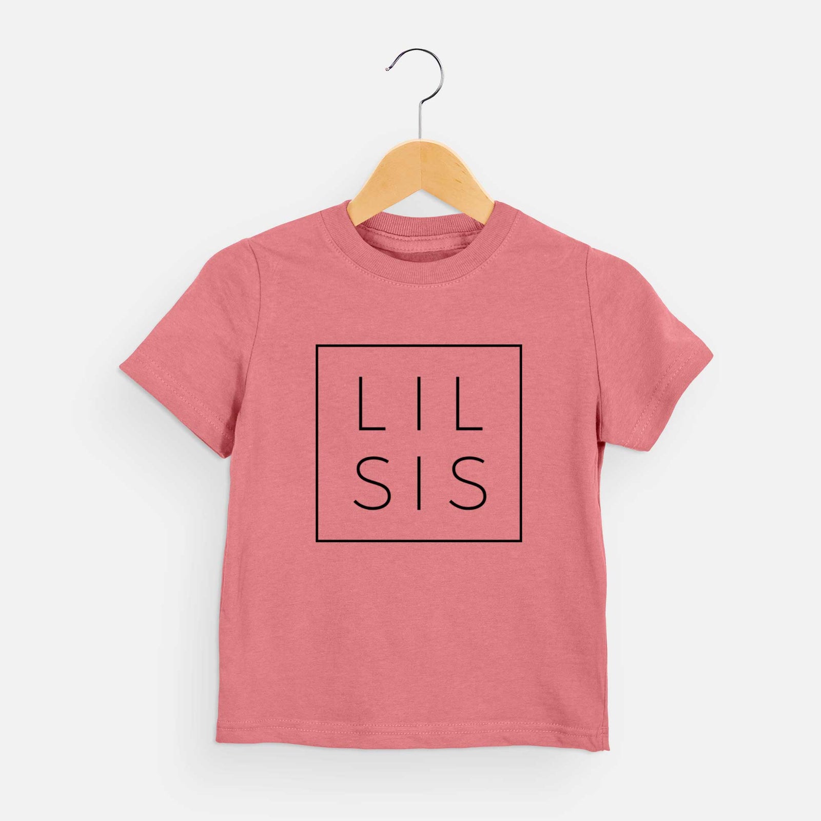 'Lil Sis Boxed' design on a Mauve kids' shirt