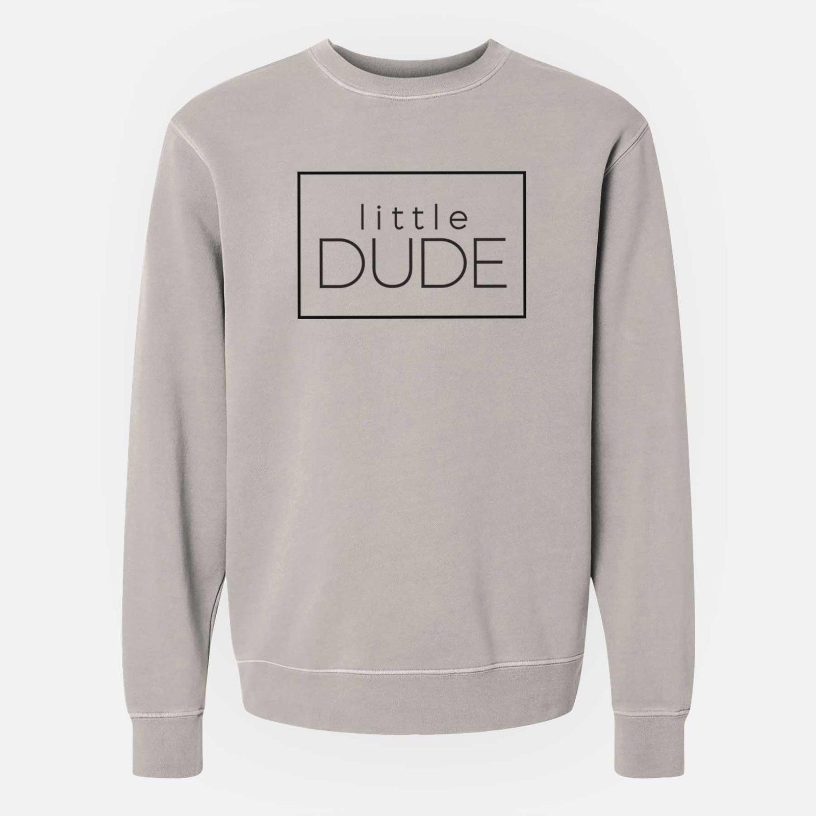 'Little Dude Boxed' design on a Cement Unisex pigment dyed crew sweatshirt