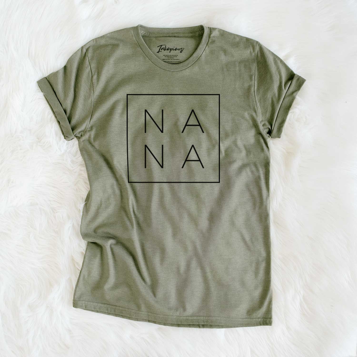 'Nana Boxed' design on an Olive Unisex crewneck