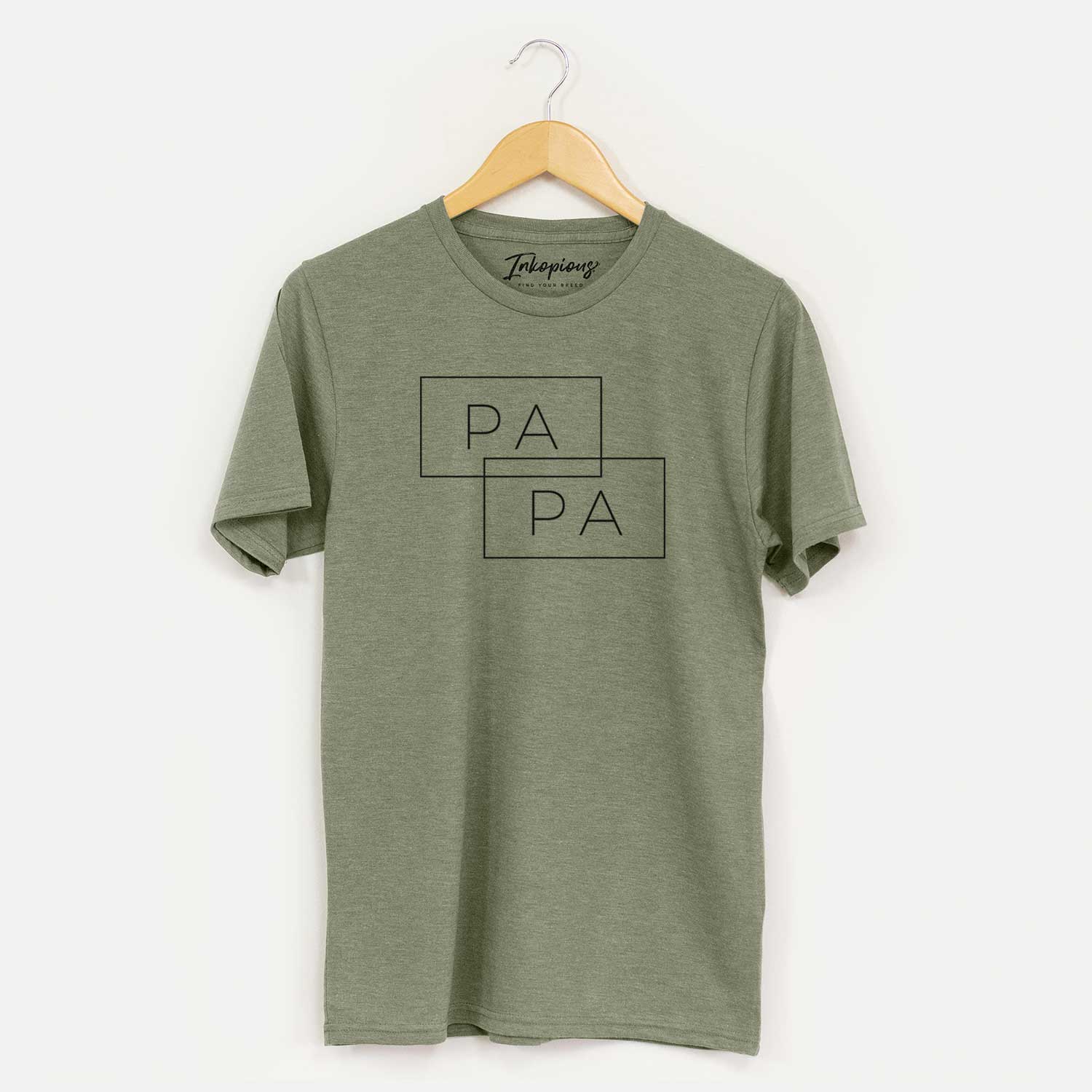 'Papa Double Rectangle' design on an Olive Unisex crewneck