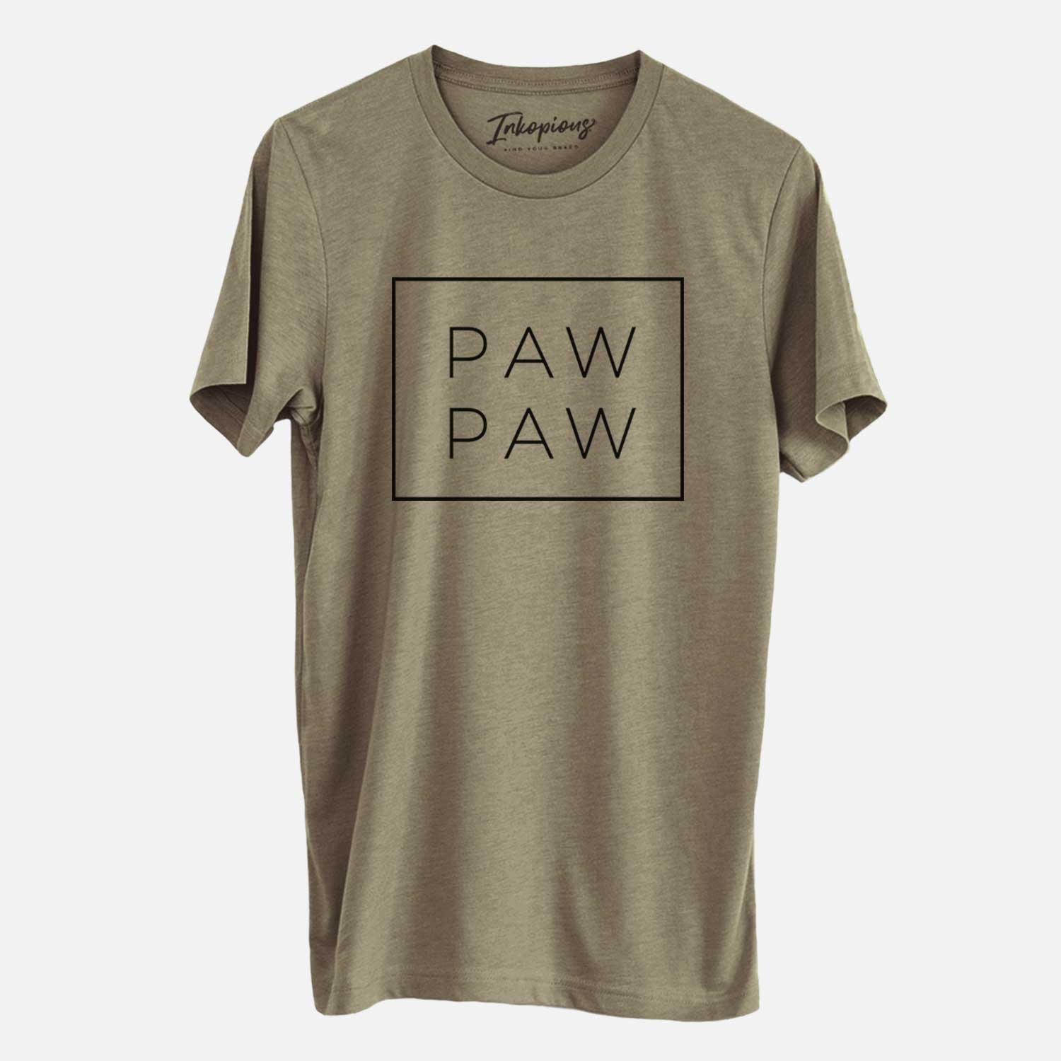 'Paw Paw Boxed' design on an Olive Unisex crewneck