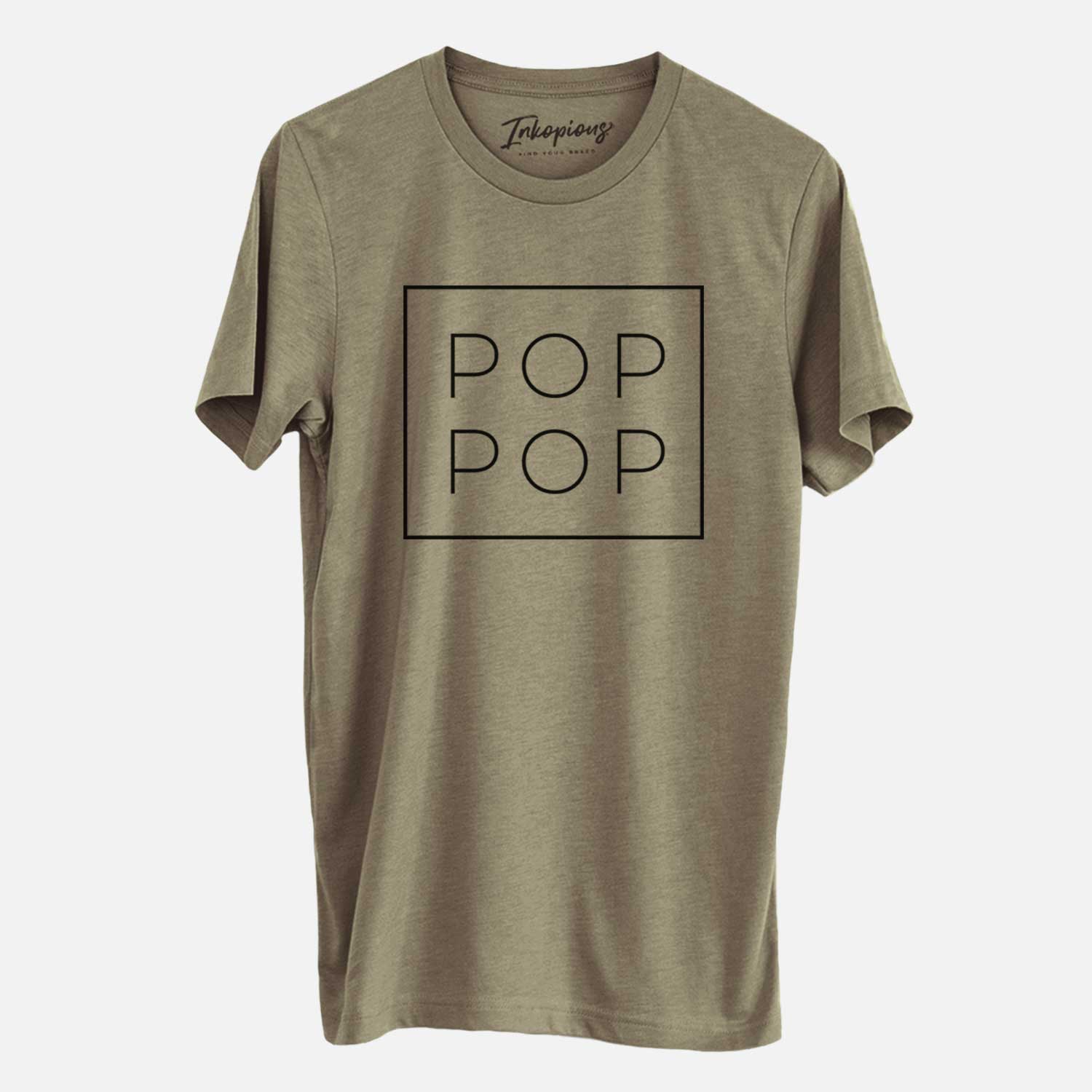 'Pop Pop Boxed' design on an Olive Unisex crewneck