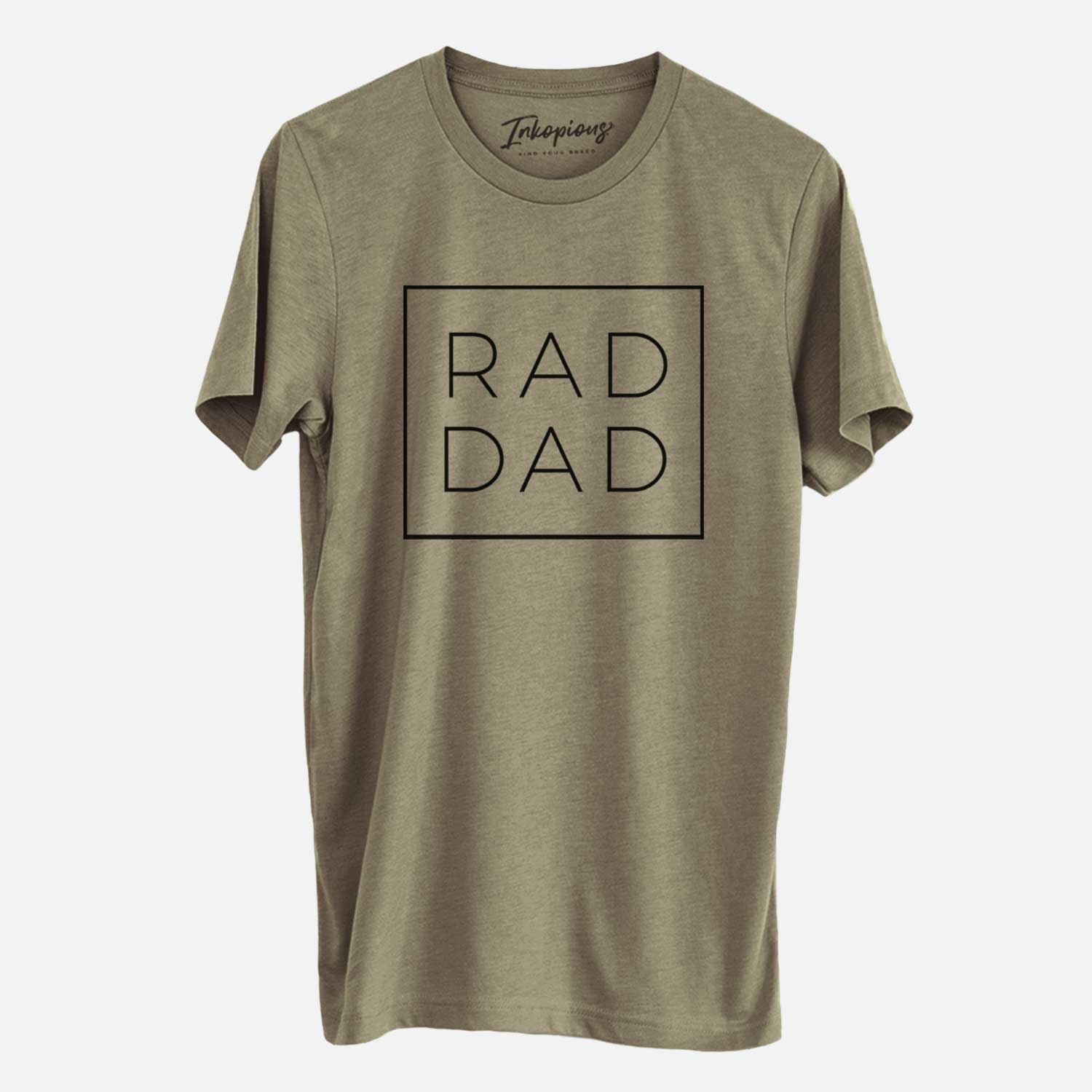 'Rad Dad Boxed' design on an Olive Unisex crewneck