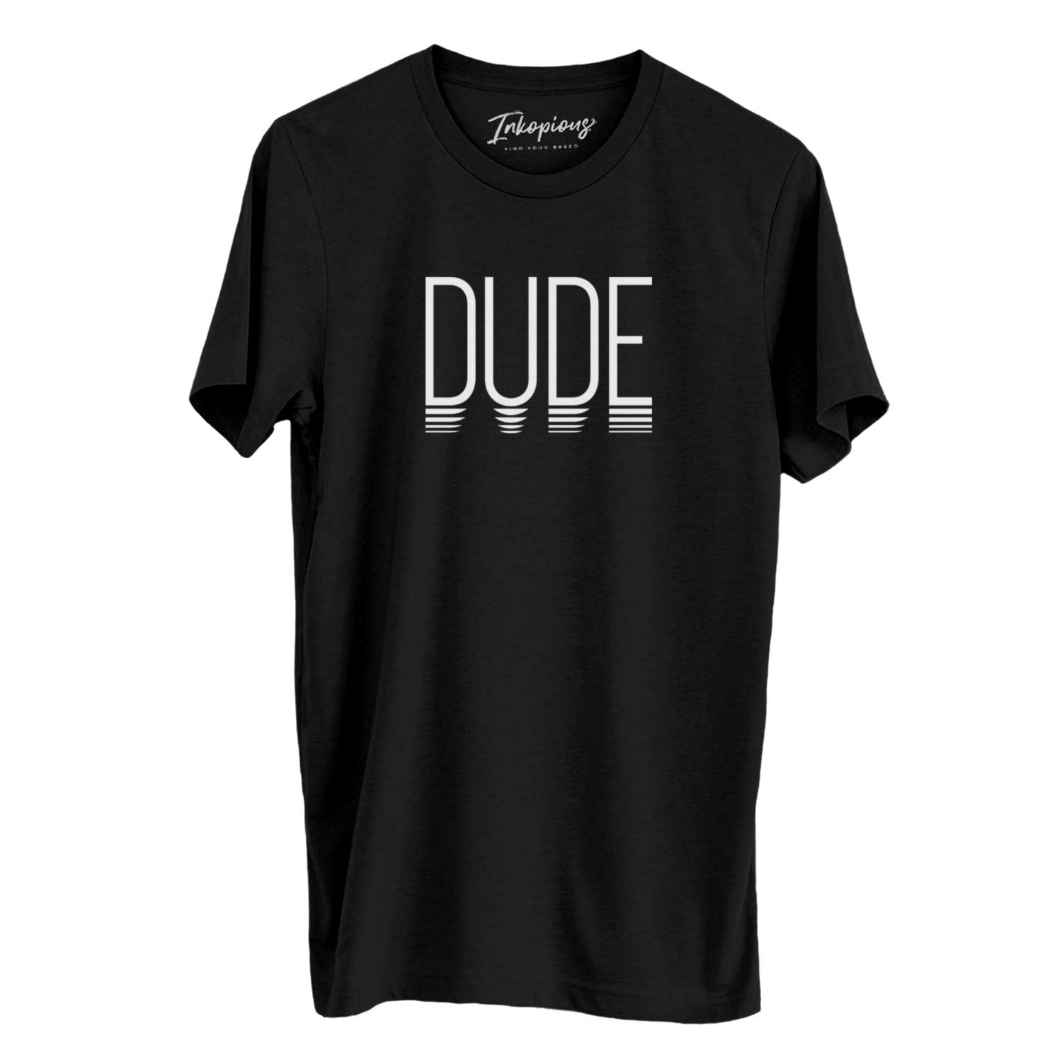 'Dude - Reflections Collection' design on a Black Unisex crewneck, worn by a man