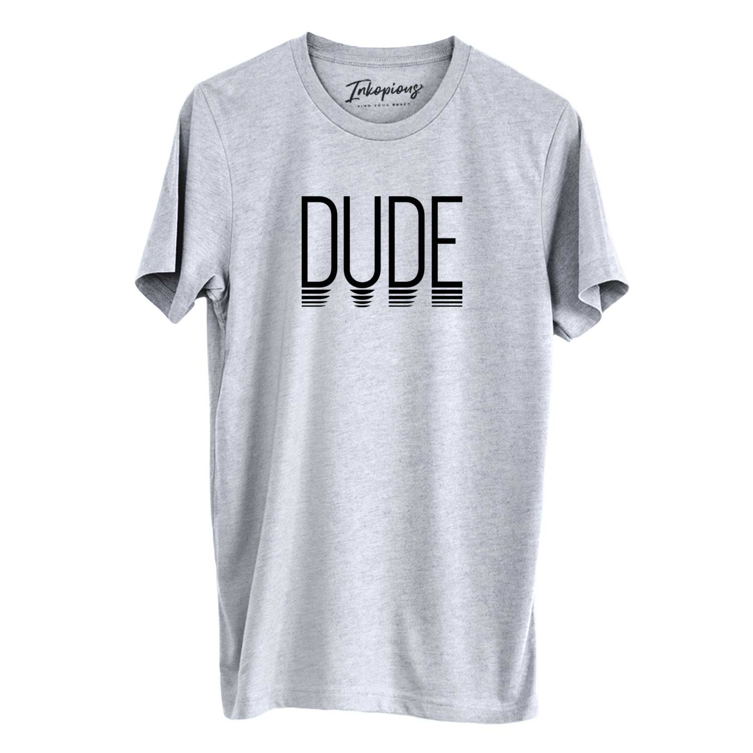 'Dude - Reflections Collection' design on a Grey Unisex crewneck, worn by a man