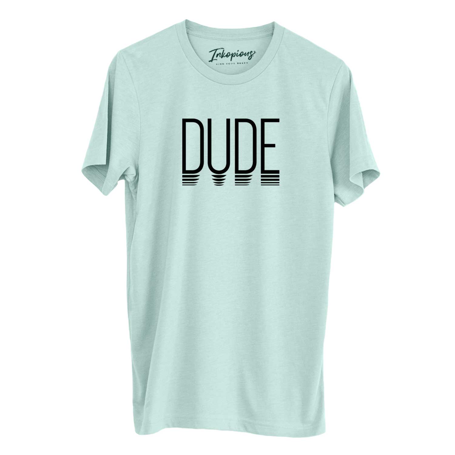 'Dude - Reflections Collection' design on a Heather Sage Unisex crewneck, worn by a man