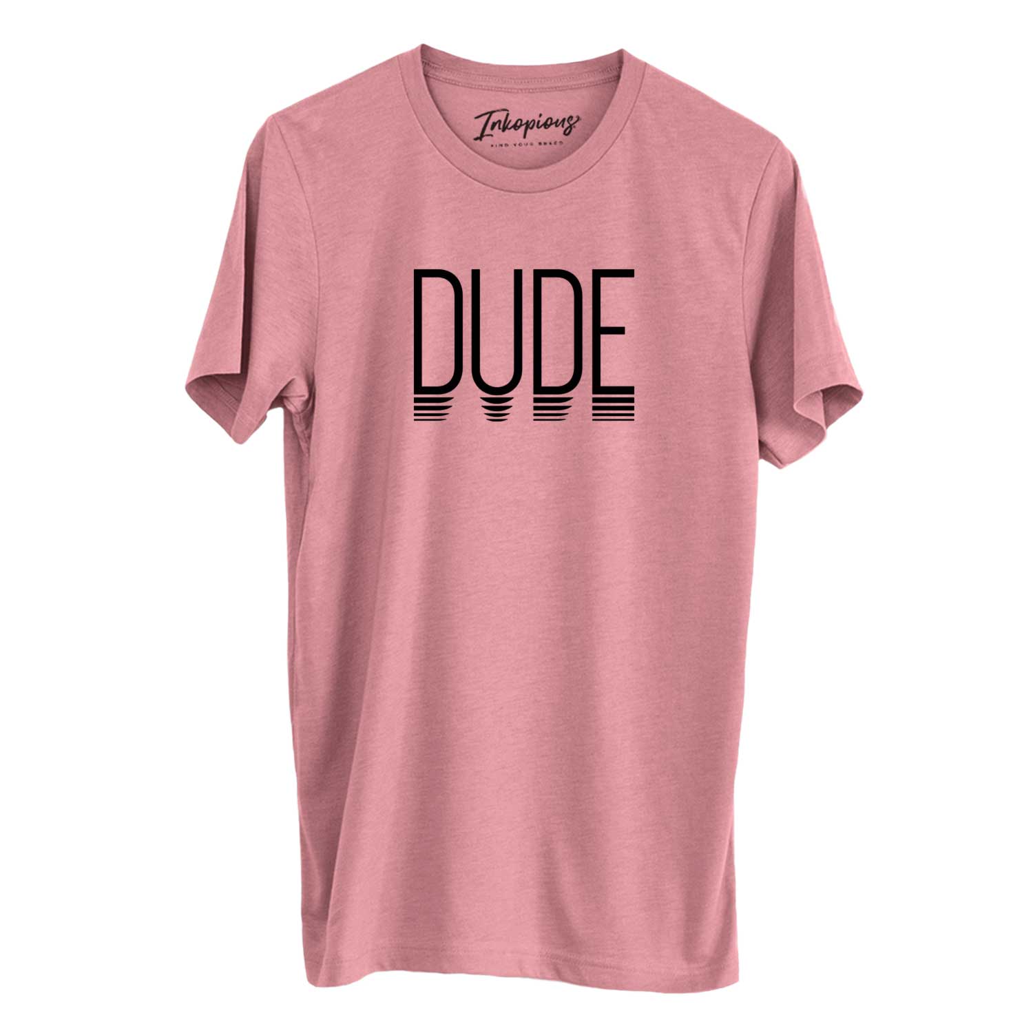 'Dude - Reflections Collection' design on a Mauve Unisex crewneck, worn by a man