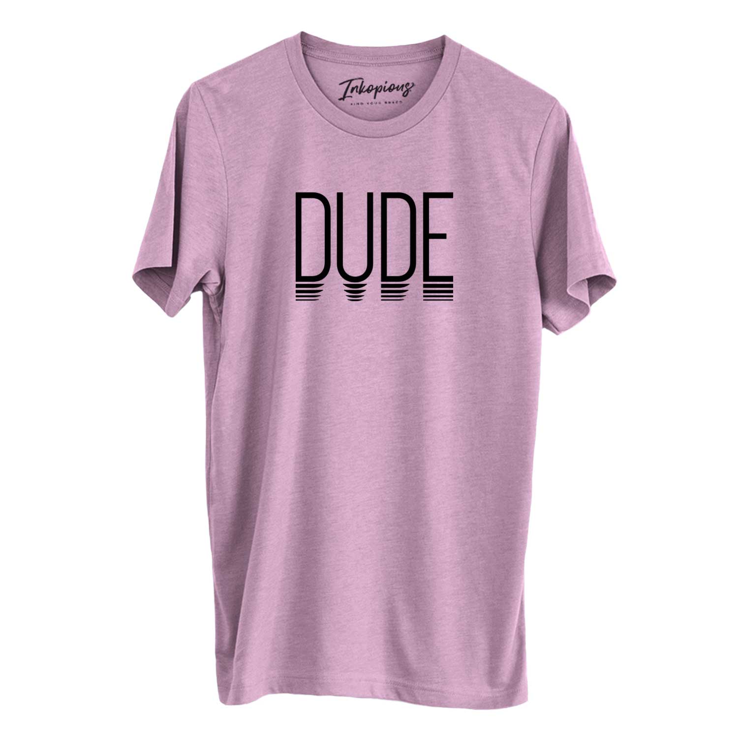 'Dude - Reflections Collection' design on an Orchid Unisex crewneck, worn by a man