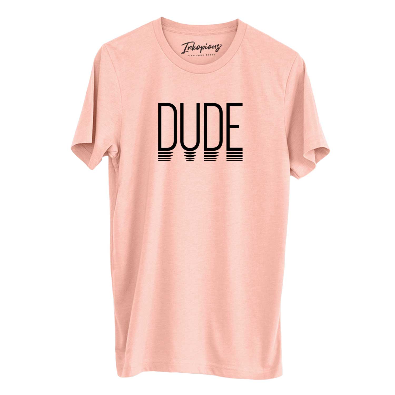 'Dude - Reflections Collection' design on a Peach Unisex crewneck, worn by a man