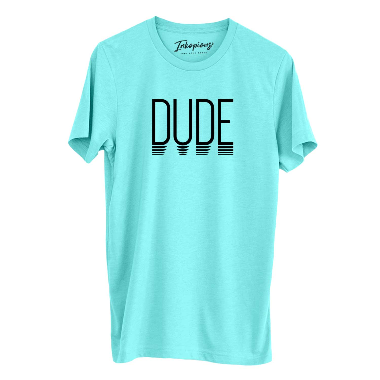 'Dude - Reflections Collection' design on a Sea Green Unisex crewneck, worn by a man