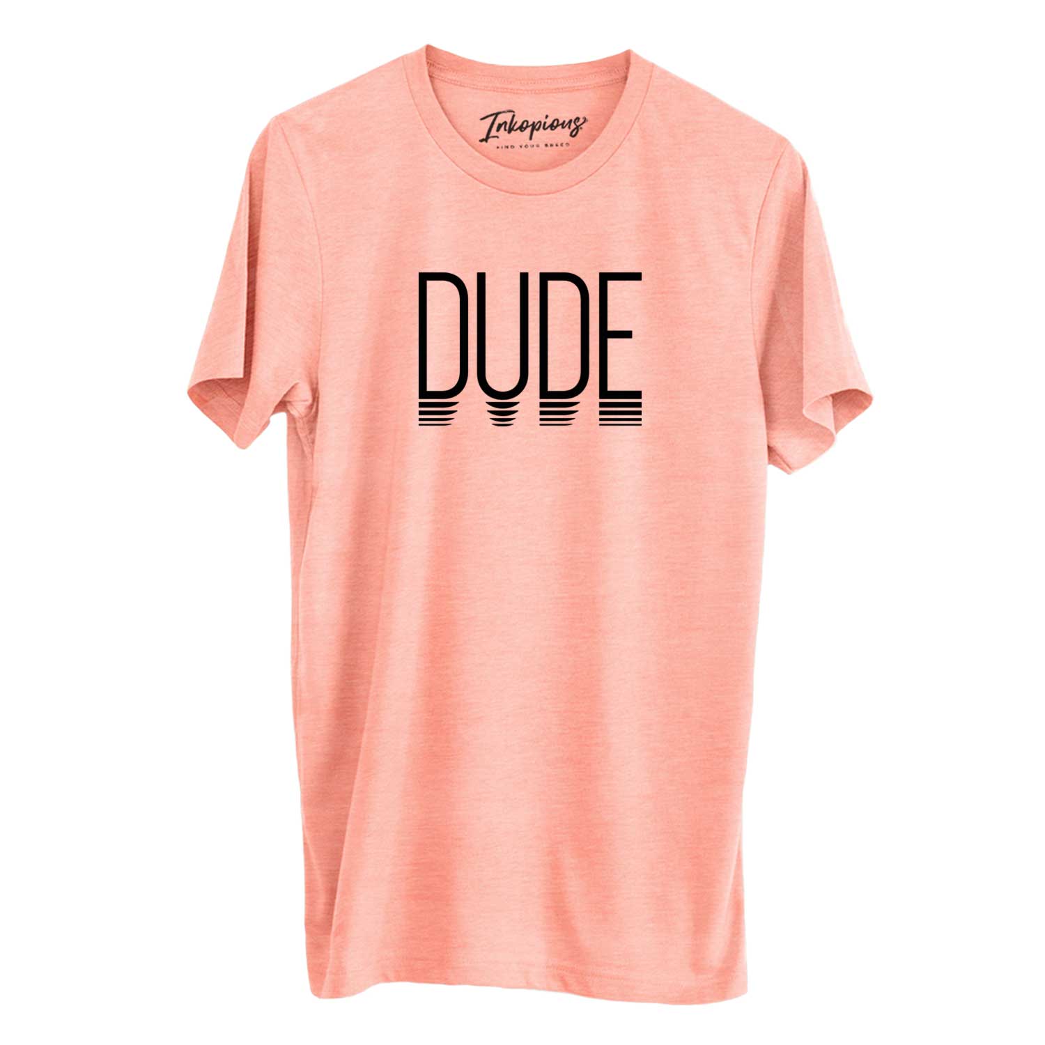 'Dude - Reflections Collection' design on a Sunset Unisex crewneck, worn by a man
