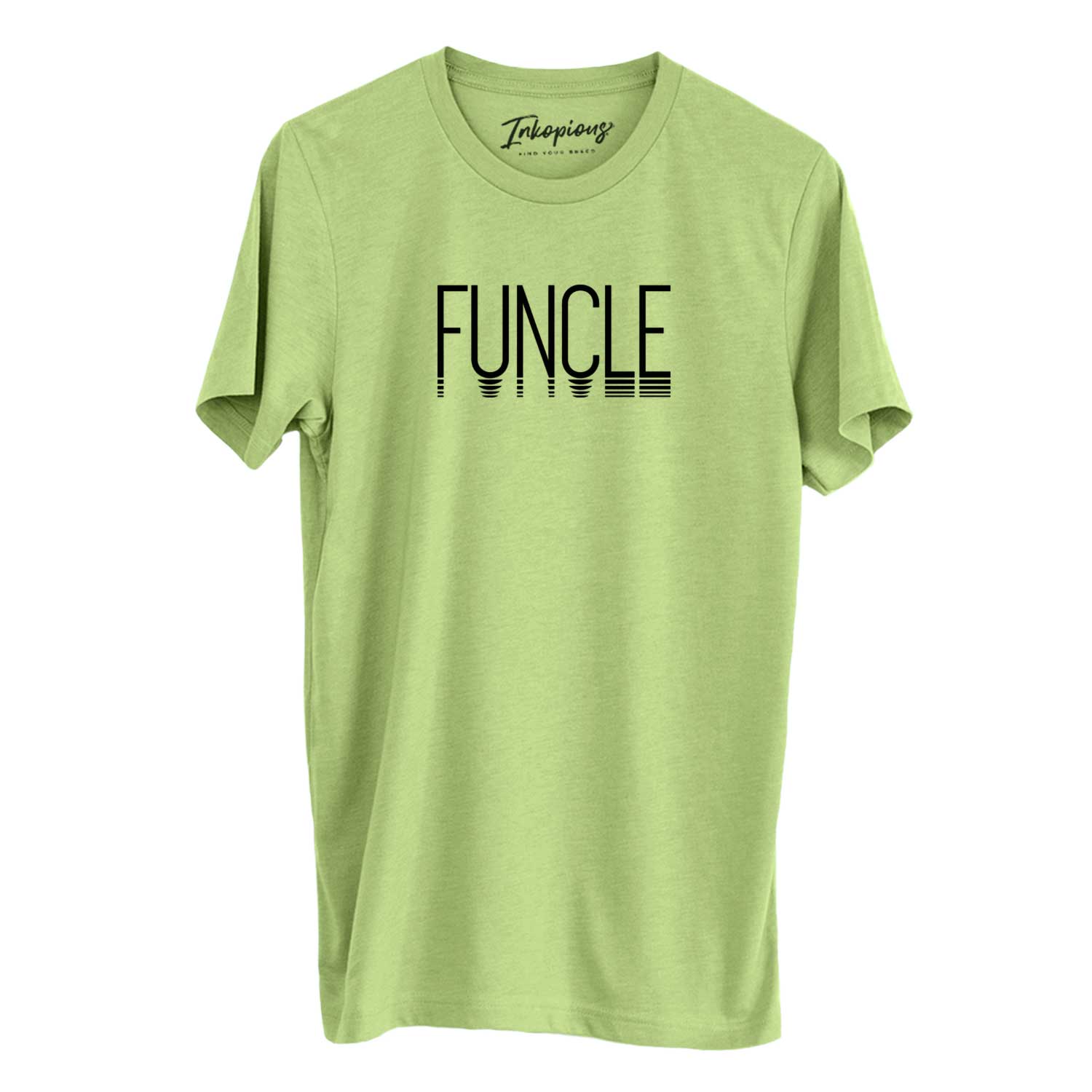 'Funcle - Reflections Collection' design on a Heather Green Unisex crewneck, worn by a man