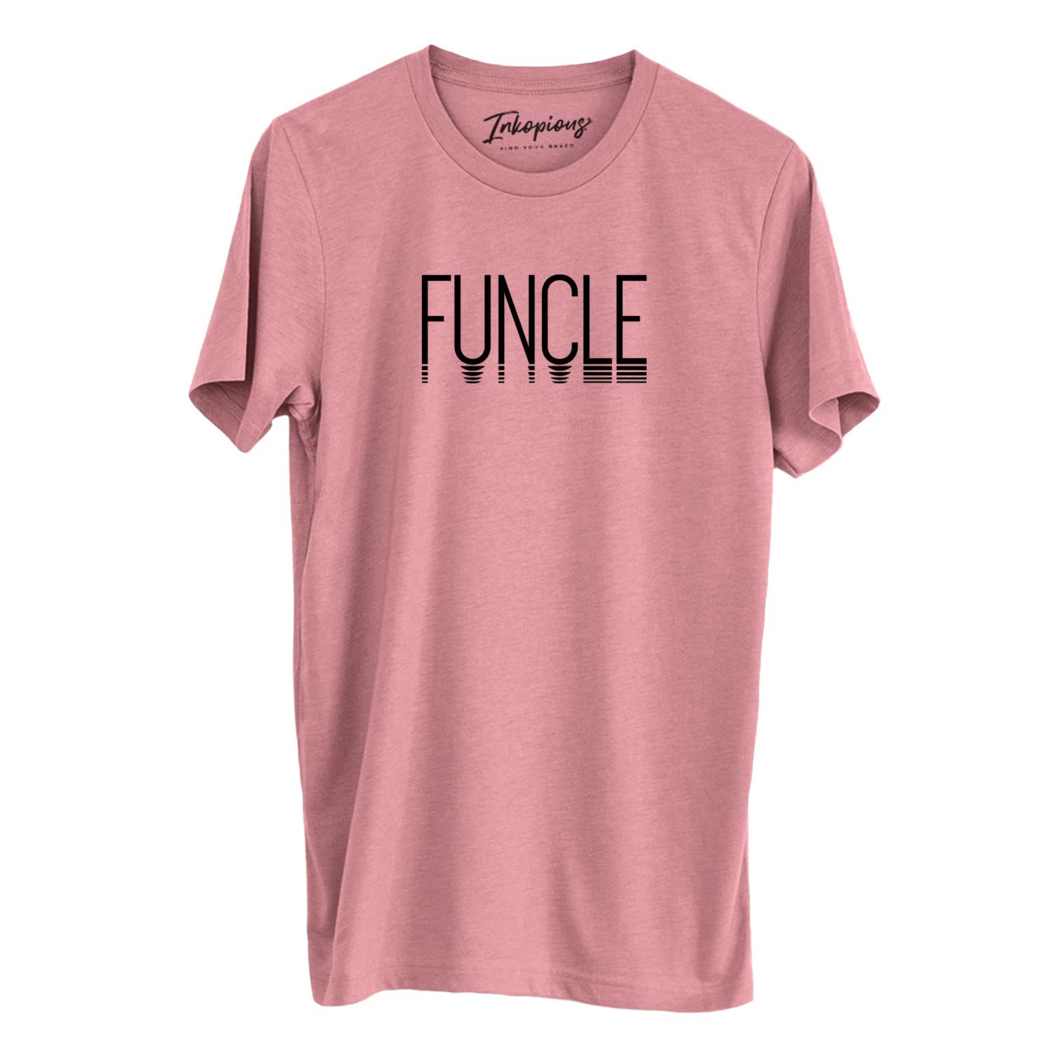 'Funcle - Reflections Collection' design on a Mauve Unisex crewneck, worn by a man