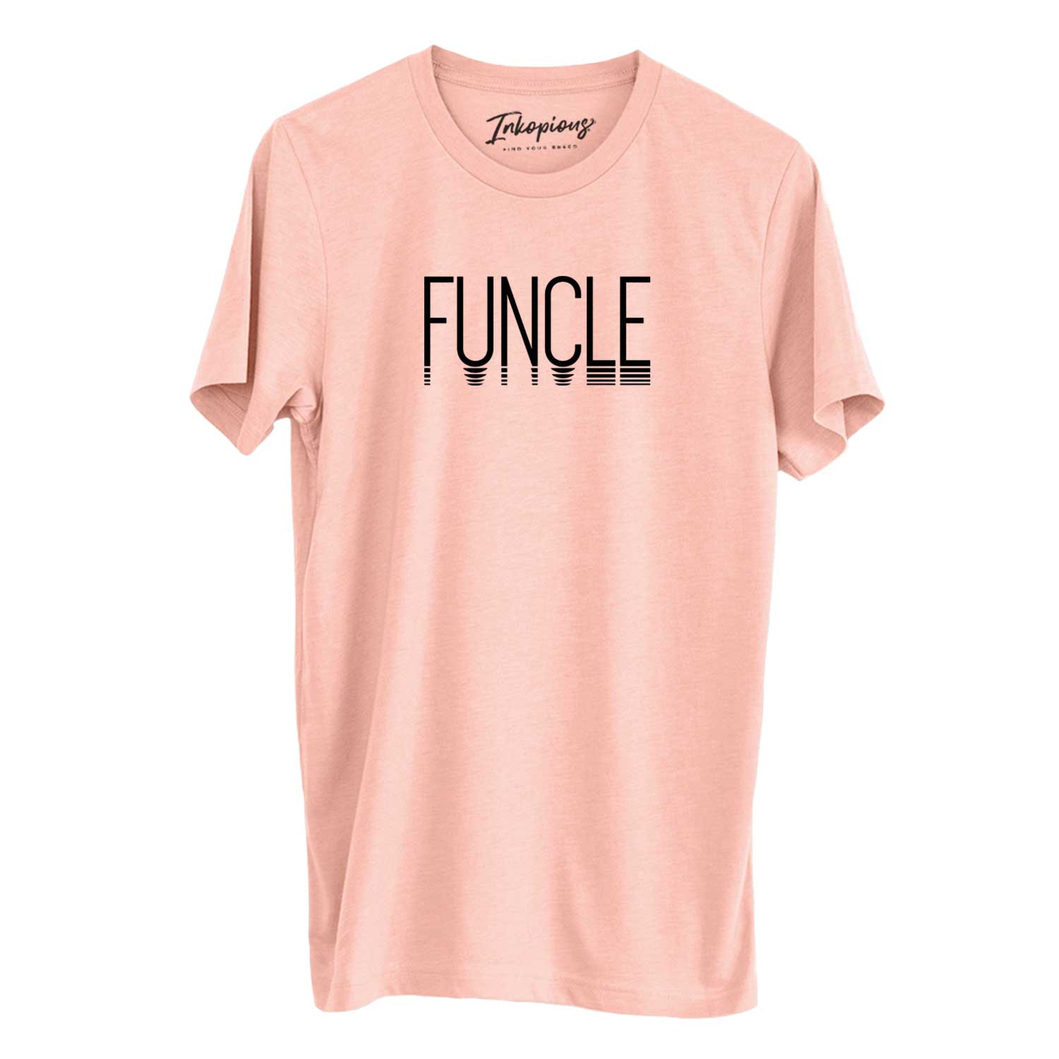 'Funcle - Reflections Collection' design on a Peach Unisex crewneck, worn by a man