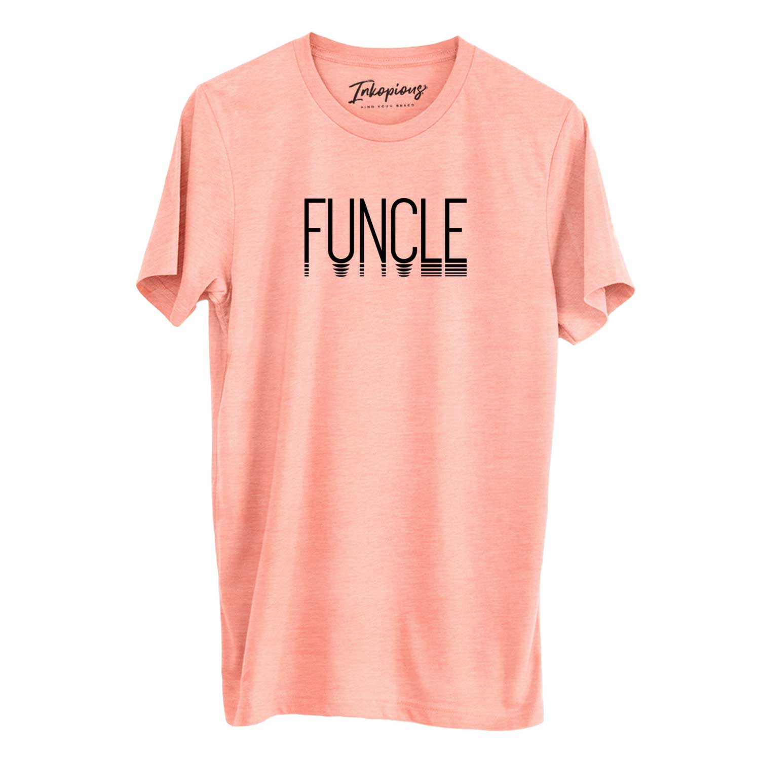 'Funcle - Reflections Collection' design on a Sunset Unisex crewneck, worn by a man
