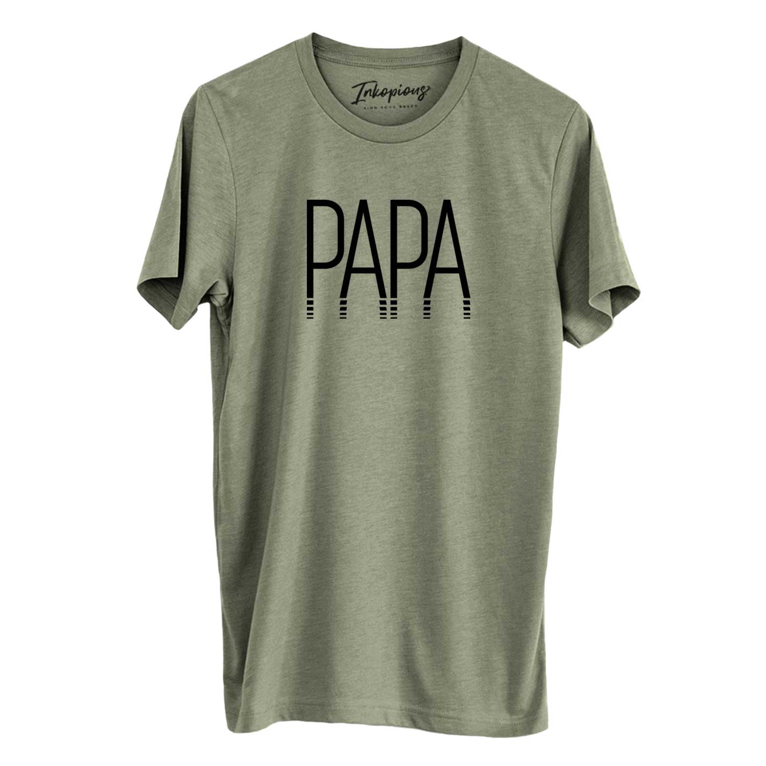 'Papa - Reflections Collection' design on an Olive Unisex crewneck, worn by a man