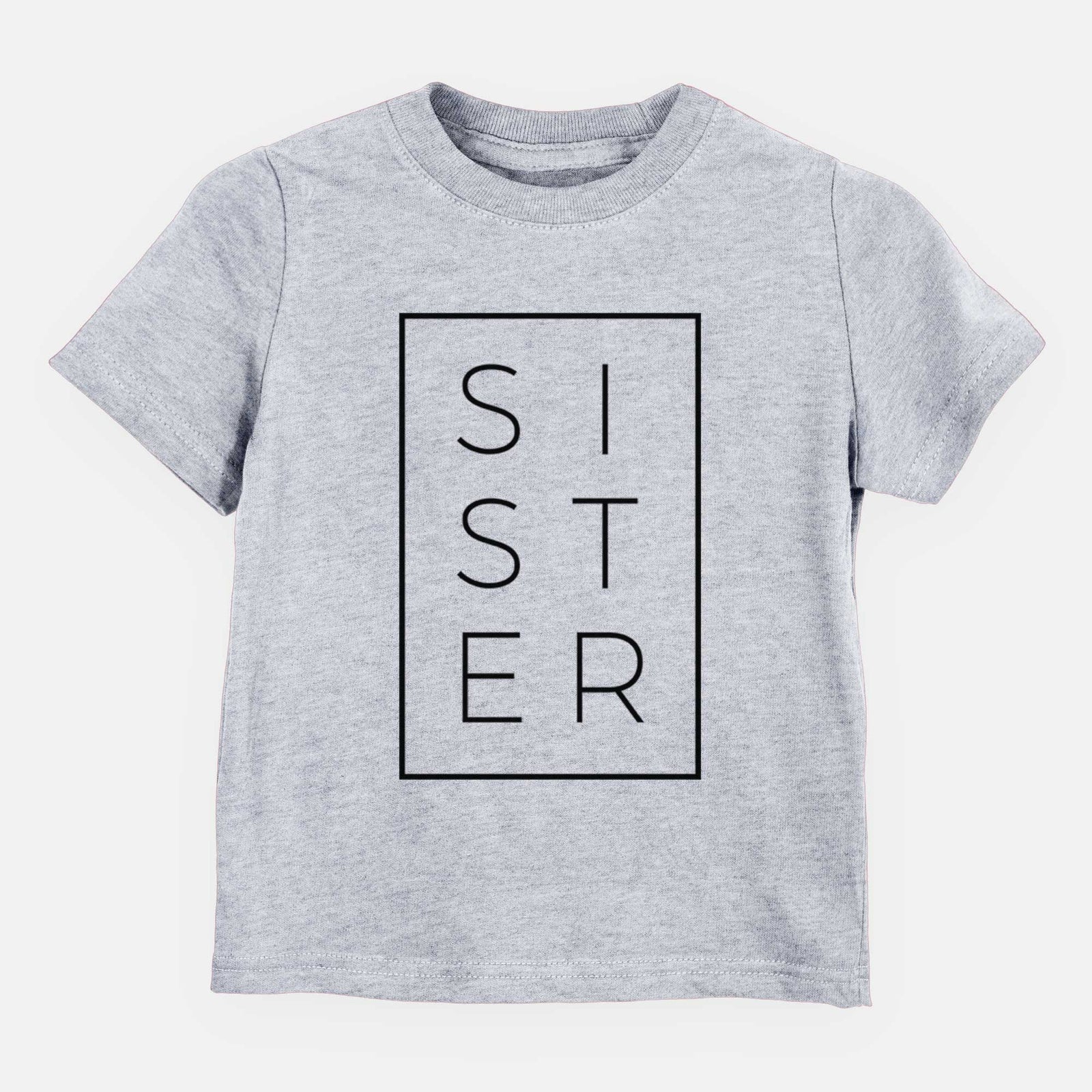 'Sister Boxed' design on a Grey kids' shirt