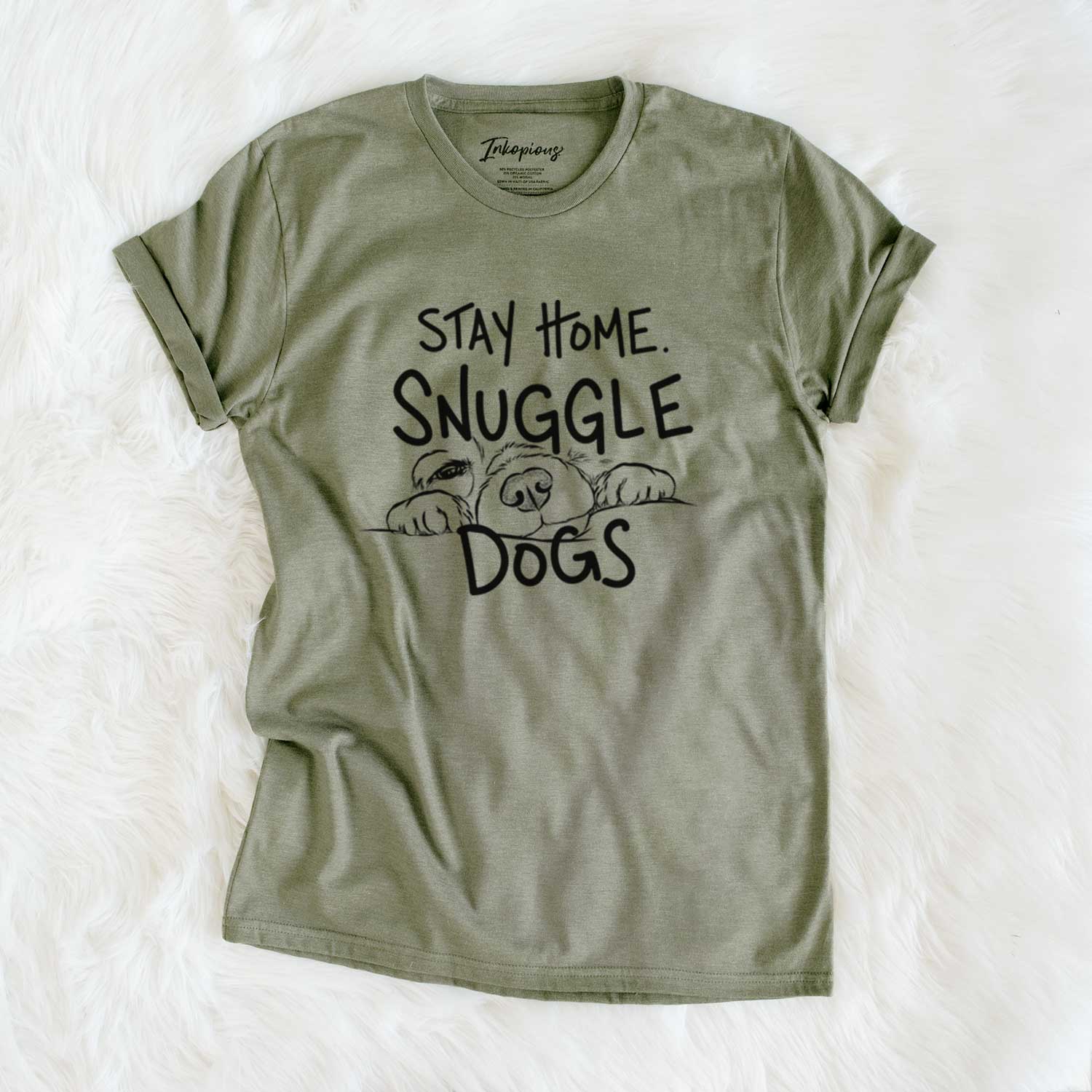 'Stay Home Snuggle Dogs' design on an Olive Unisex crewneck
