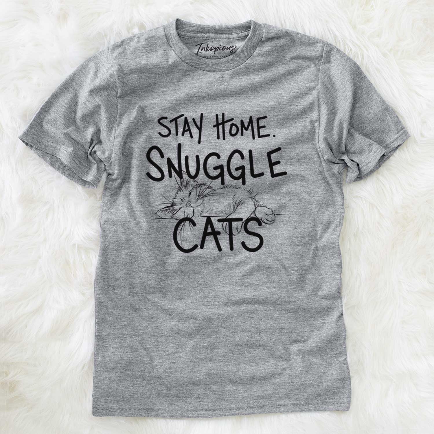 'Stay Home Snuggle Cats' design on a Grey Unisex crewneck