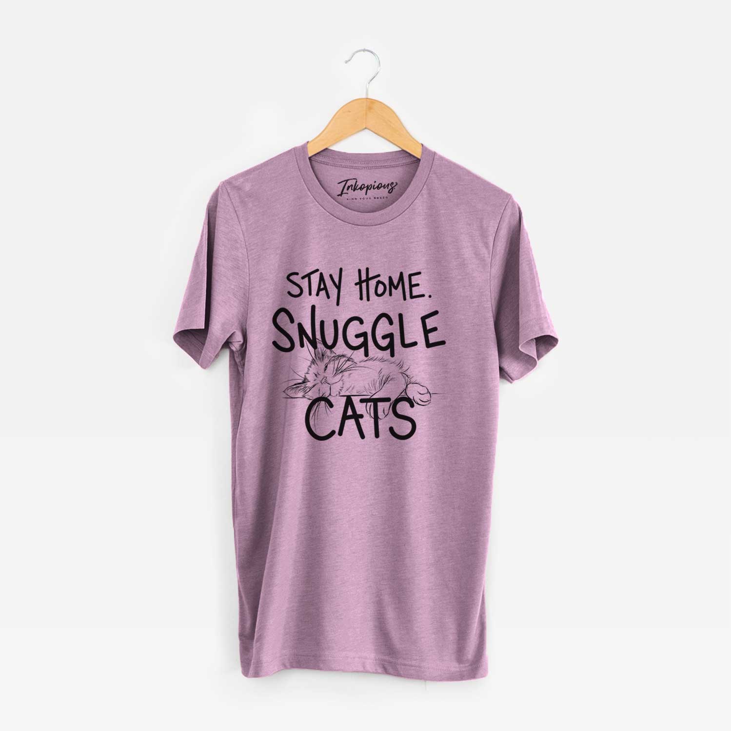 'Stay Home Snuggle Cats' design on an Orchid Unisex crewneck