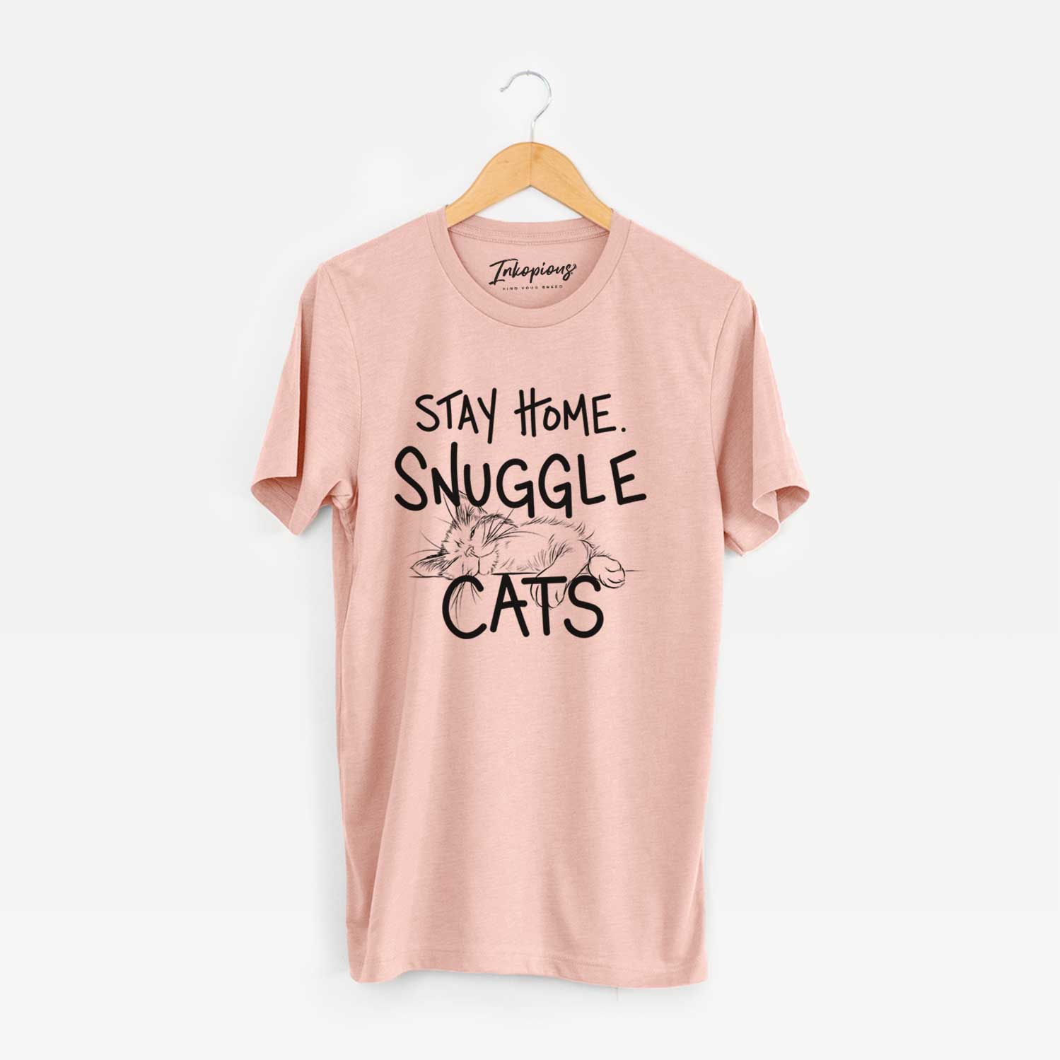 'Stay Home Snuggle Cats' design on a Peach Unisex crewneck