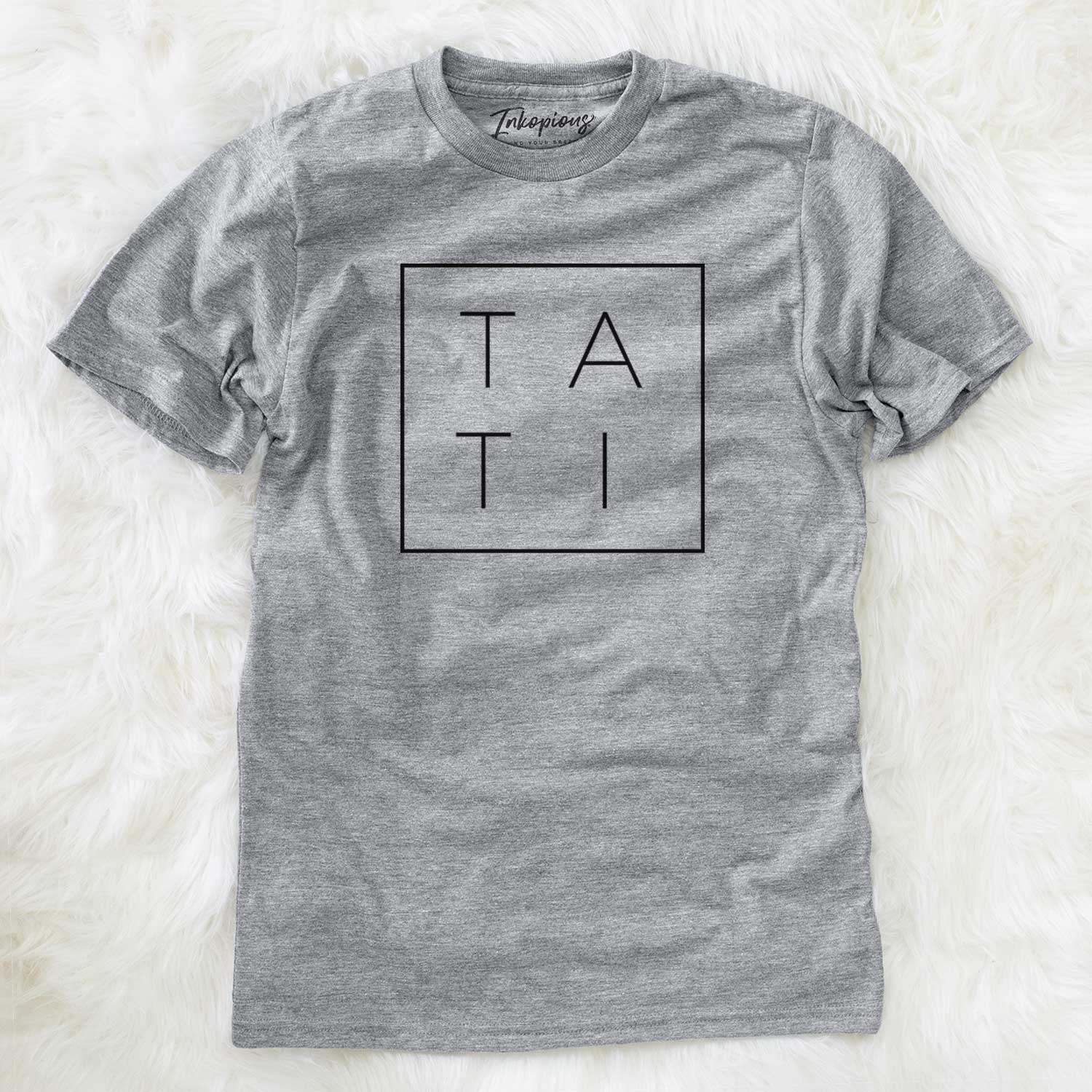 'Tati Boxed' design on a Grey Unisex crewneck
