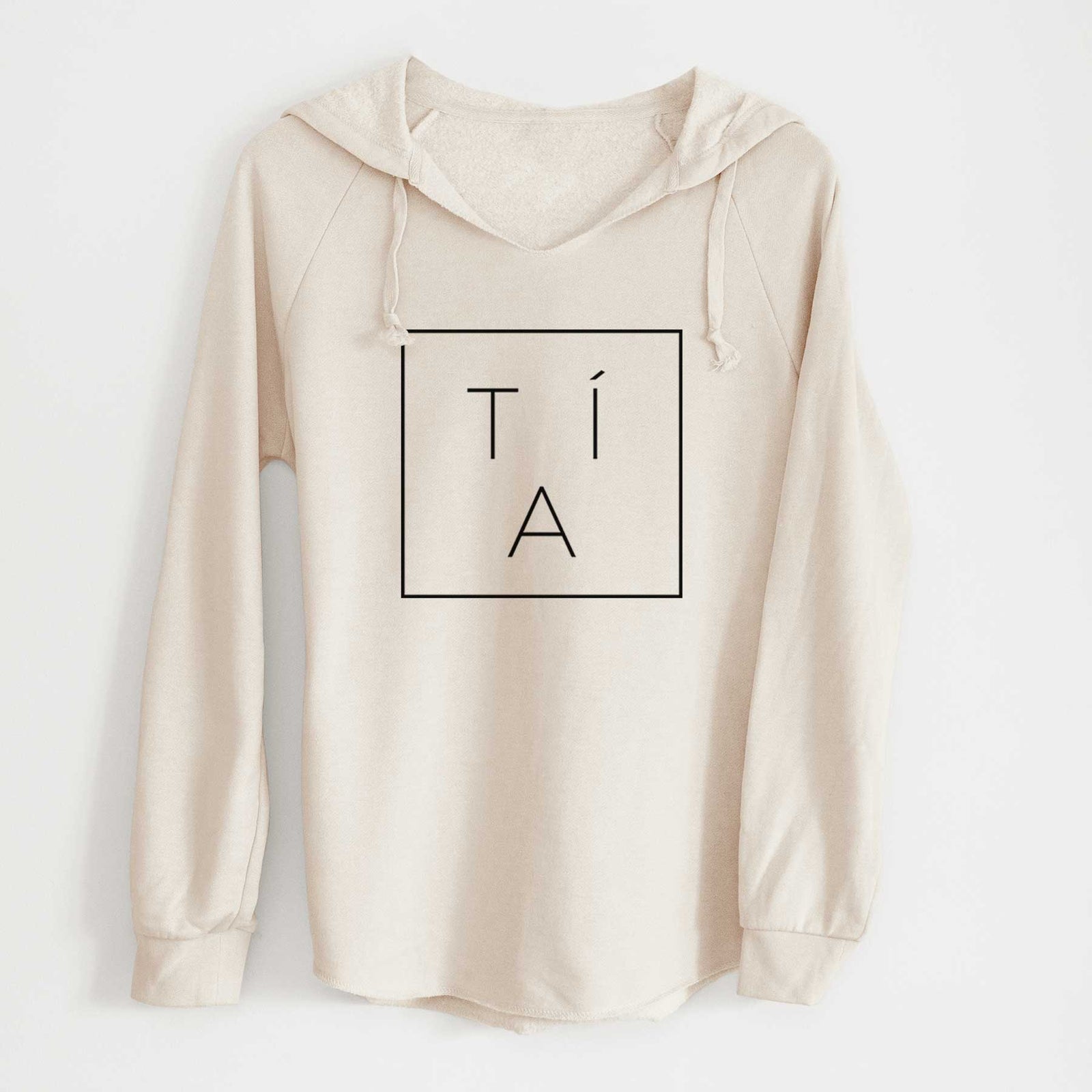 'Tia Boxed' design on a Bone Cali Wave Hooded Sweatshirt