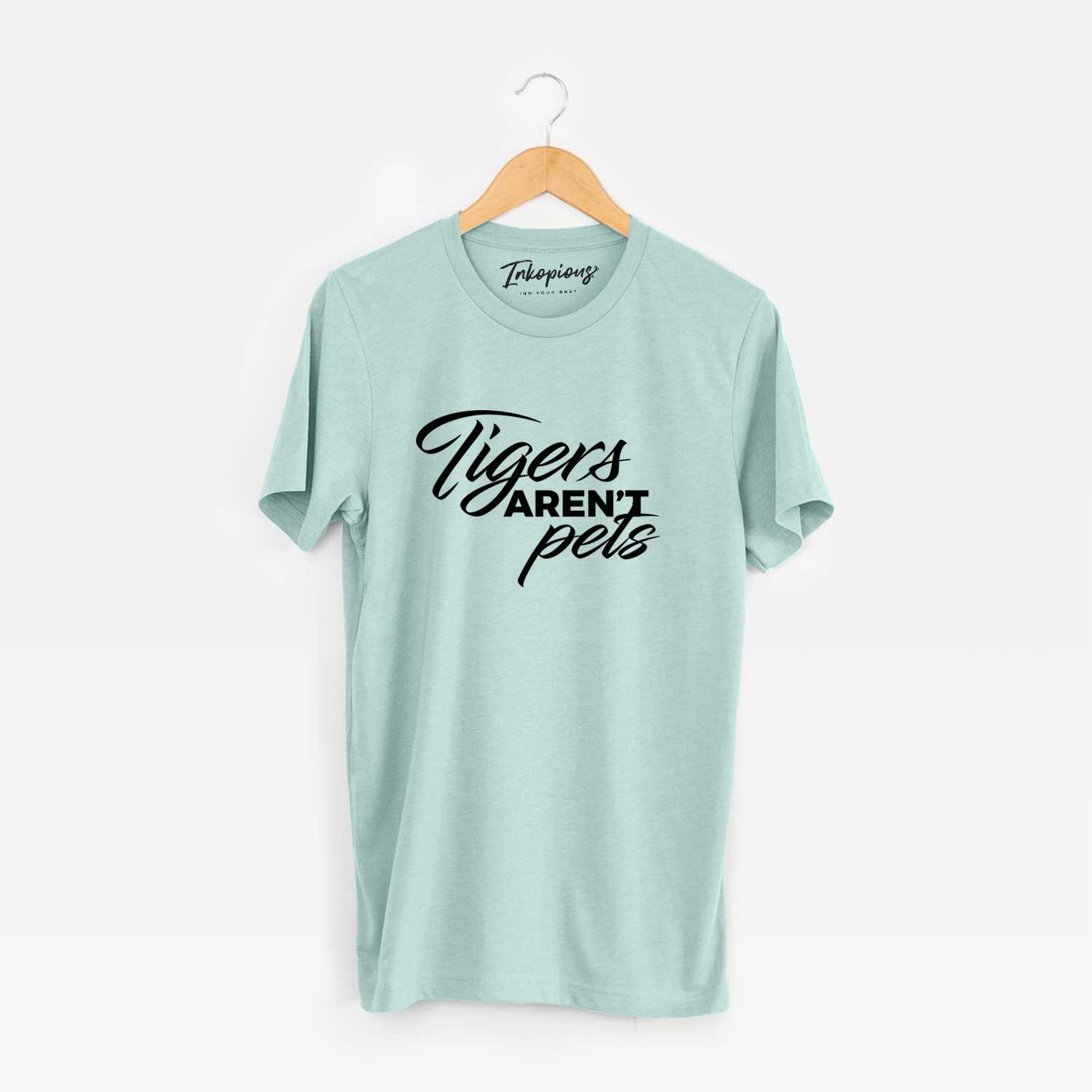 'Tigers Aren't Pets' design on a Dusty Blue Unisex crewneck