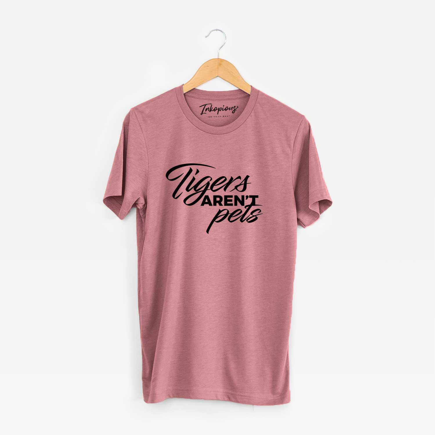 'Tigers Aren't Pets' design on a Mauve Unisex crewneck