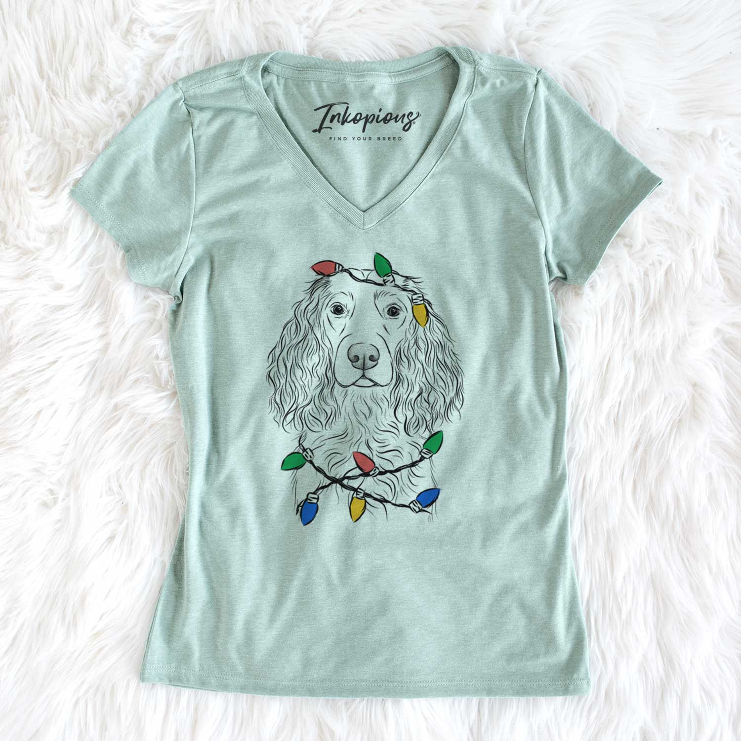Christmas Lights Landry the Boykin Spaniel - Women's V-neck Shirt