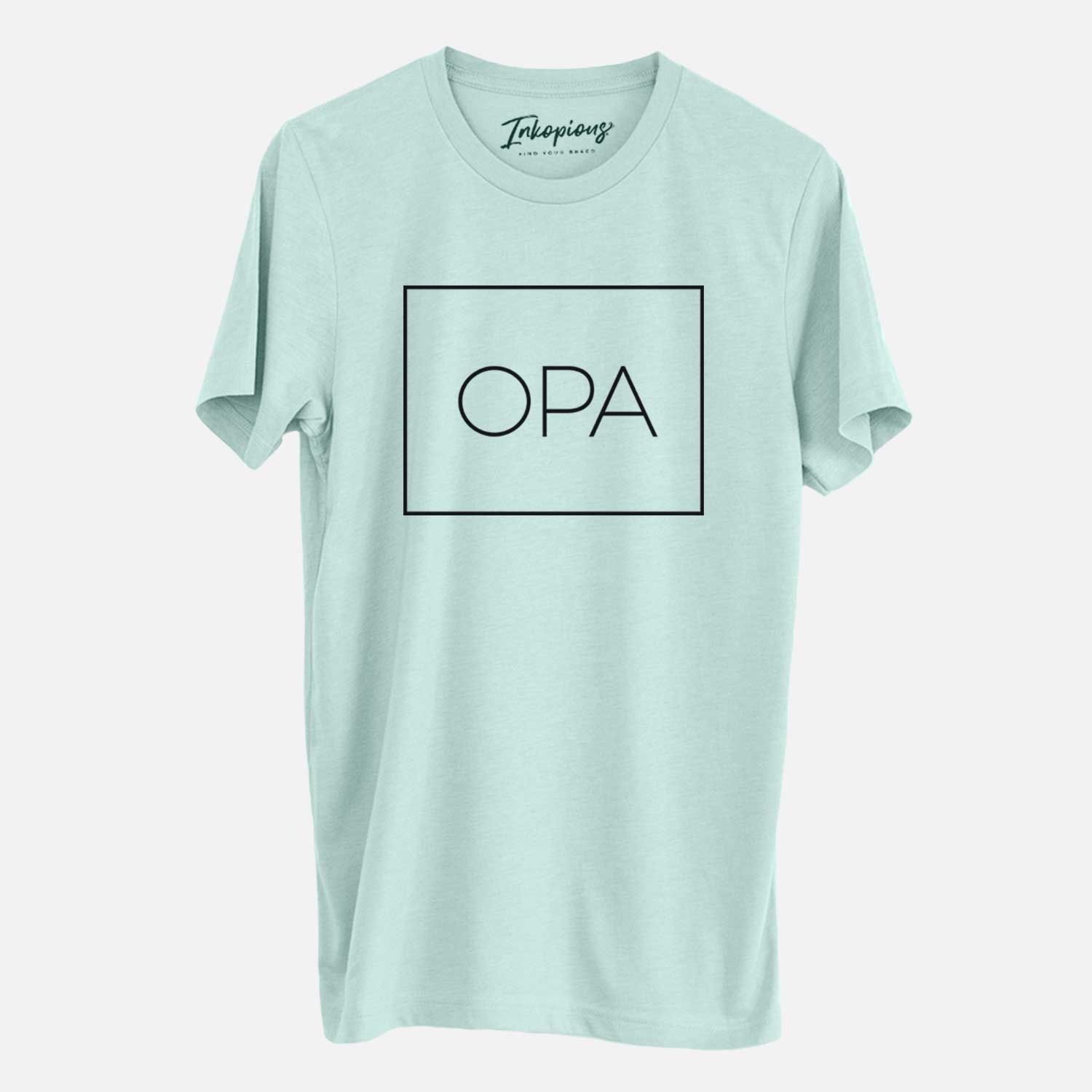 'opa Boxed' design on a Heather Sage Unisex crewneck