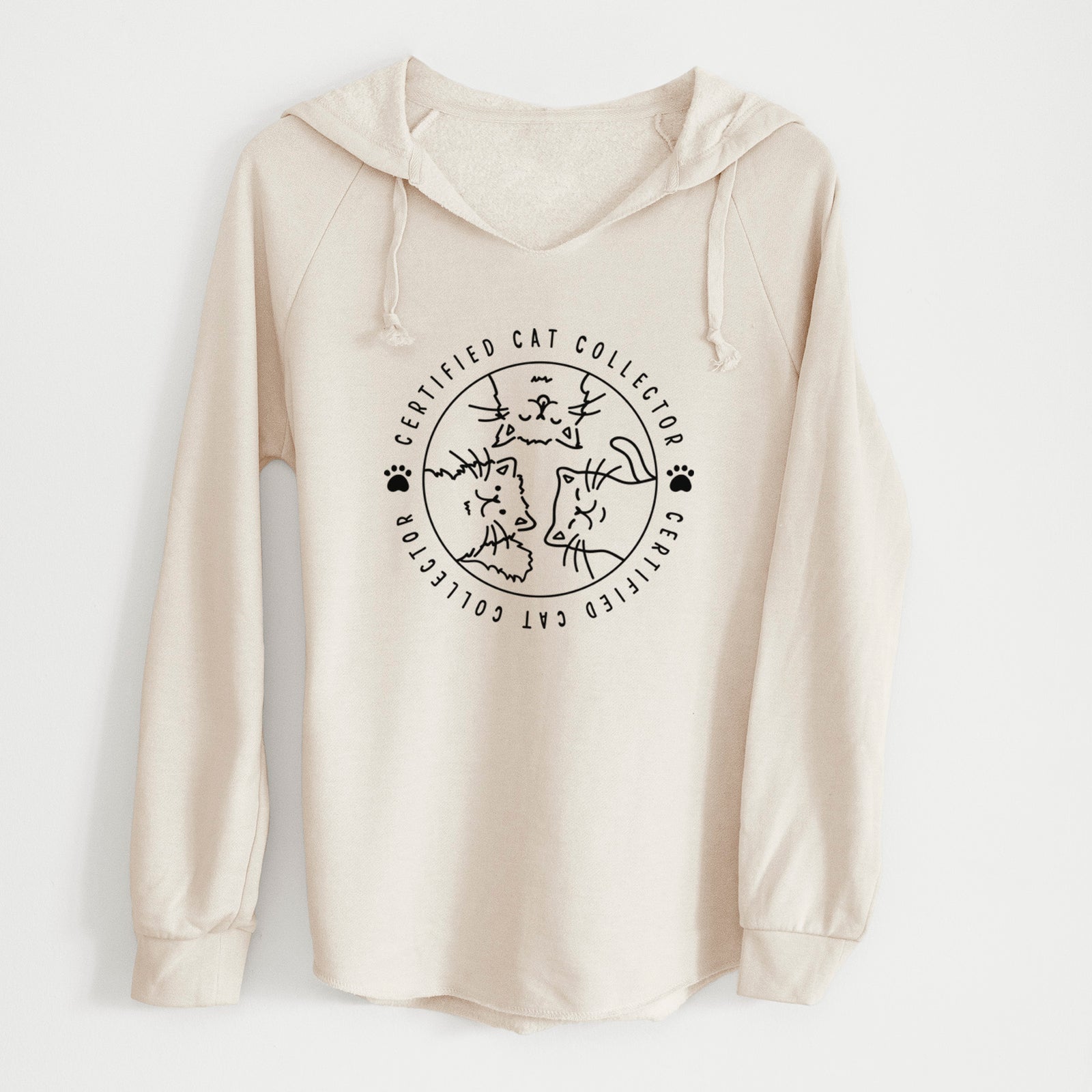 'Certified Cat Collector' design on a Bone Cali Wave Hooded Sweatshirt