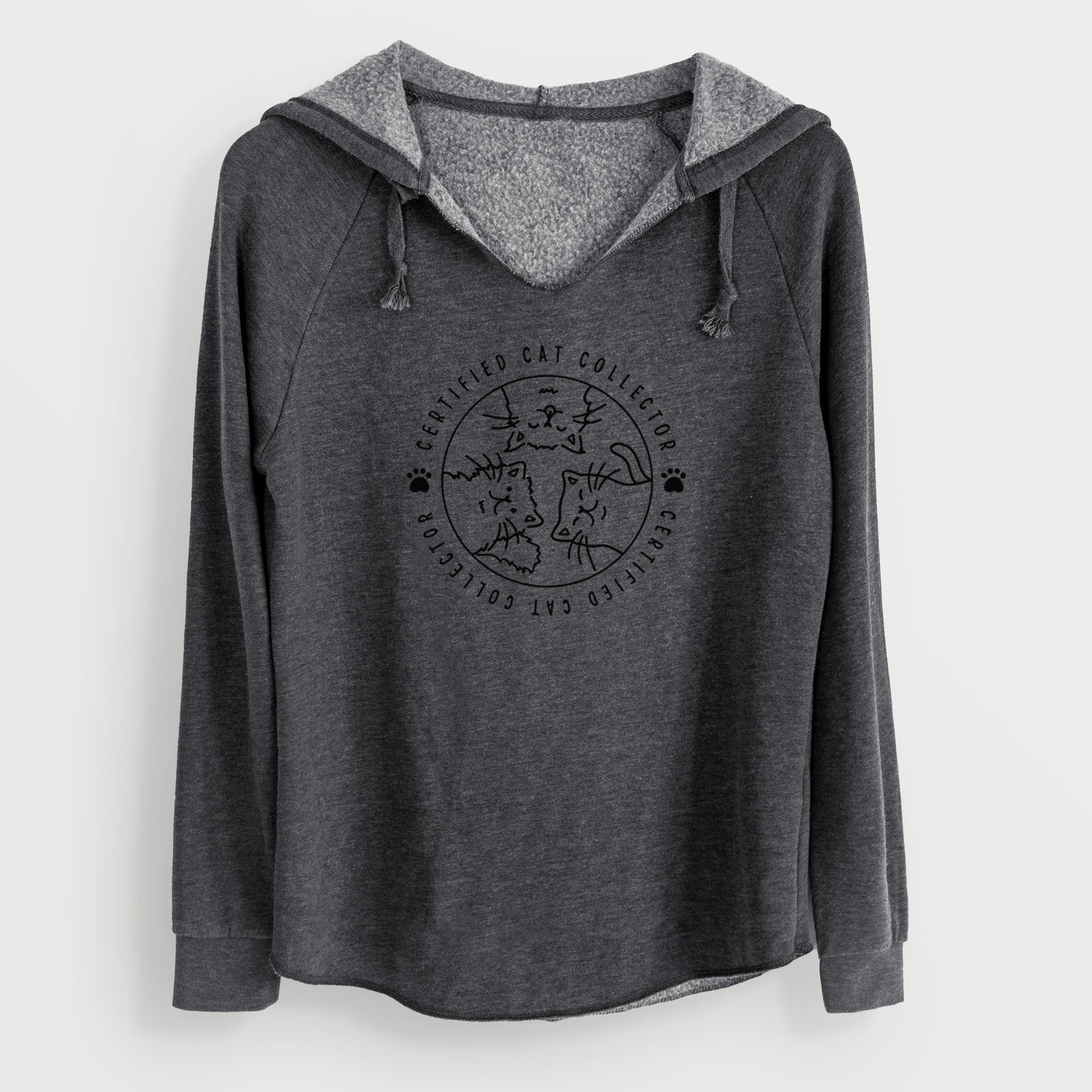 'Certified Cat Collector' design on a Charcoal Cali Wave Hooded Sweatshirt