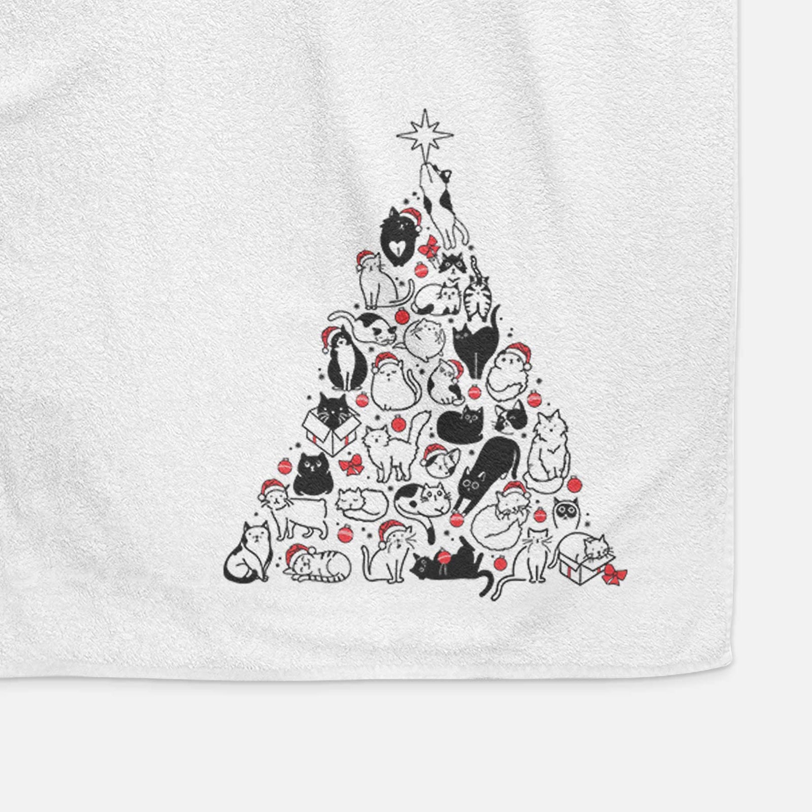 'Christmas Tree of Cats' design on a decorative hand towel