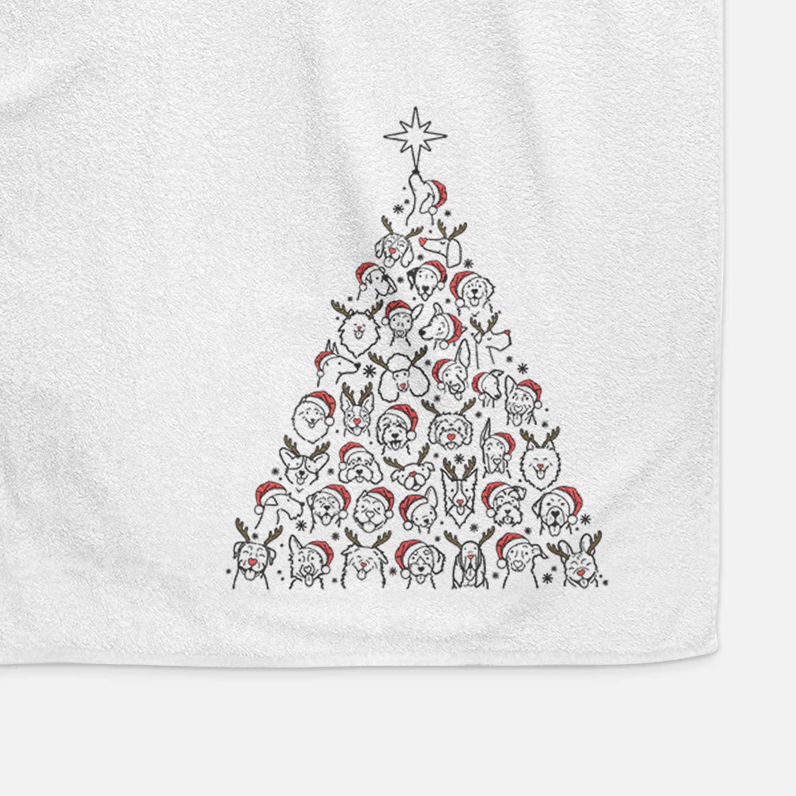 'Christmas Tree of Dogs' design on a decorative hand towel