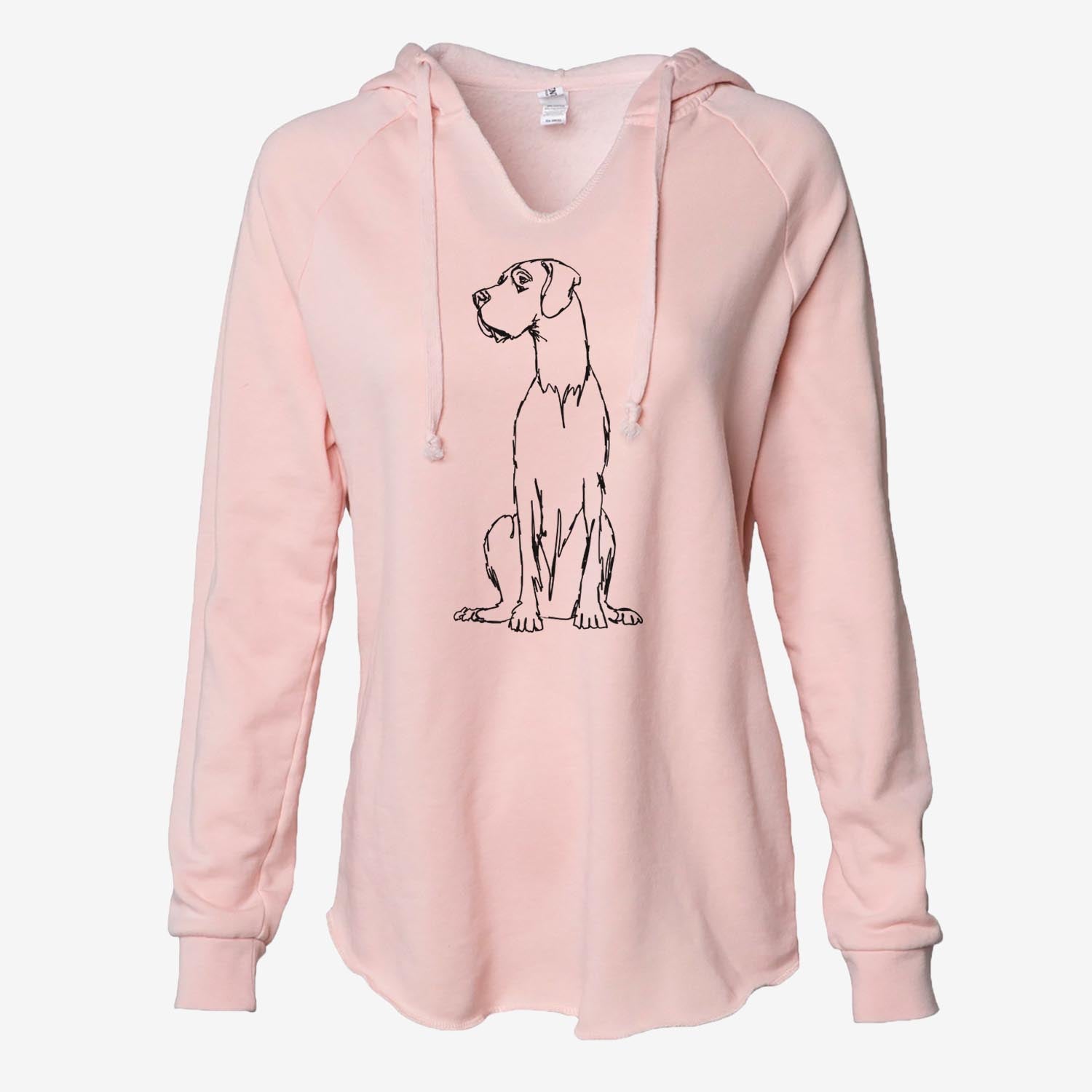 Full-body line drawing of a Great Dane on a Blush Cali Wave Hooded Sweatshirt