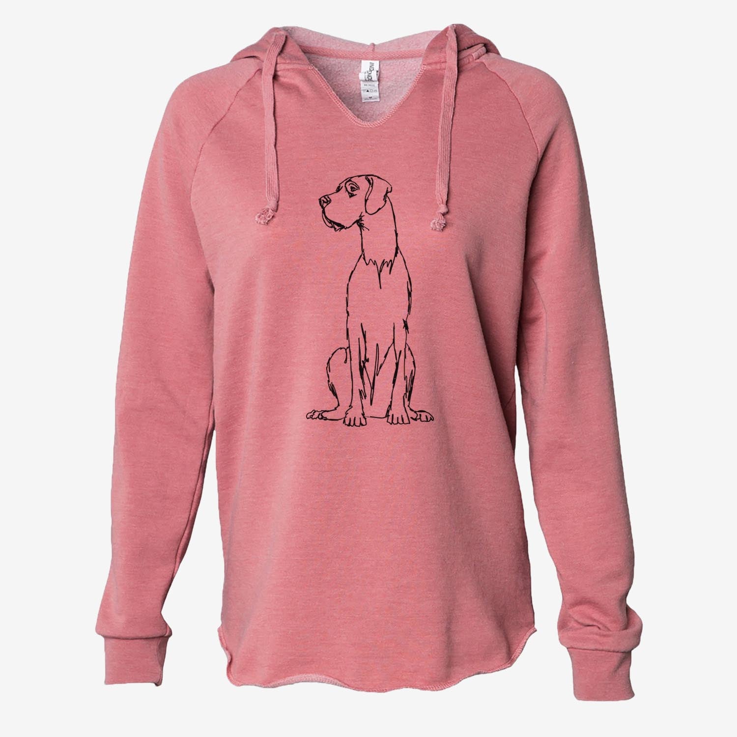 Full-body line drawing of a Great Dane on a Dusty Rose Cali Wave Hooded Sweatshirt