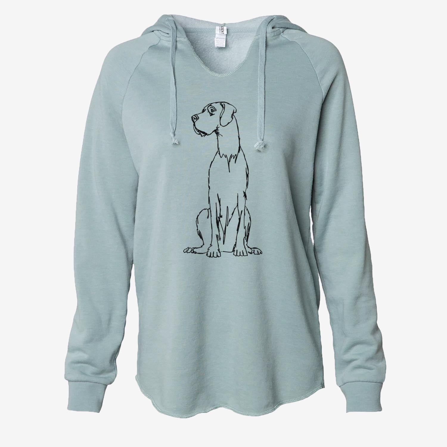 Full-body line drawing of a Great Dane on a Sage Cali Wave Hooded Sweatshirt