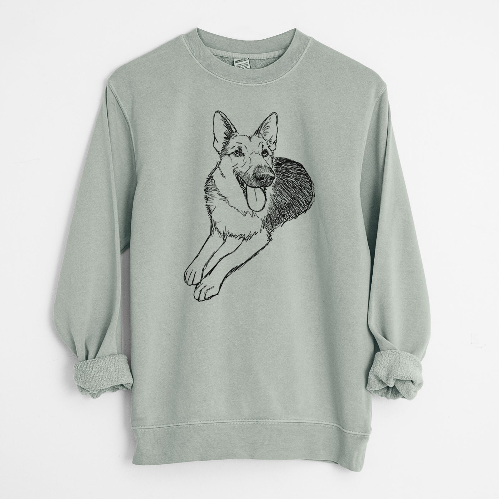 Doodled Ace the German Shepherd - Unisex Pigment Dyed Crew Sweatshirt