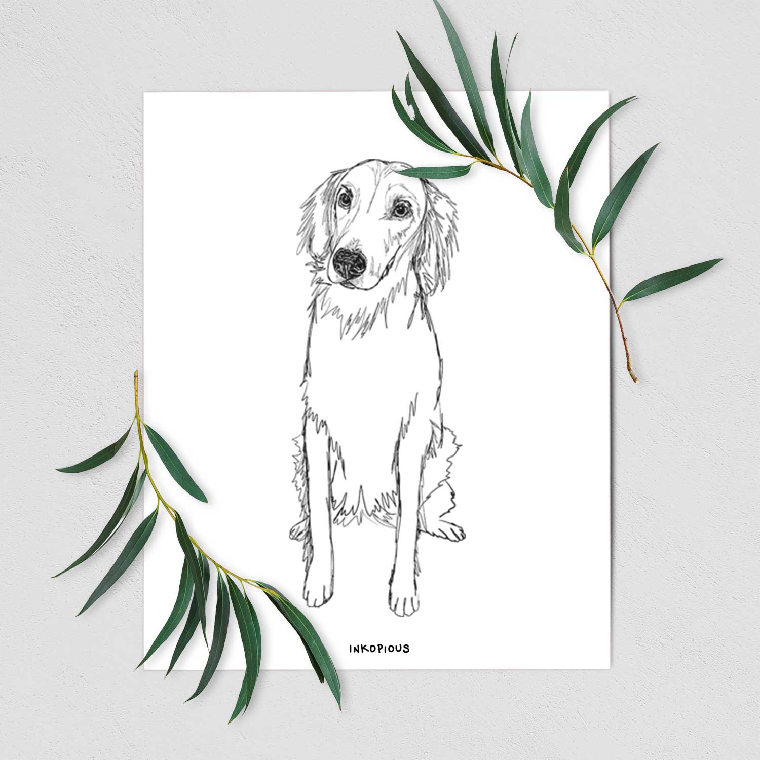 Doodled Amelia the Golden Retriever Art Print