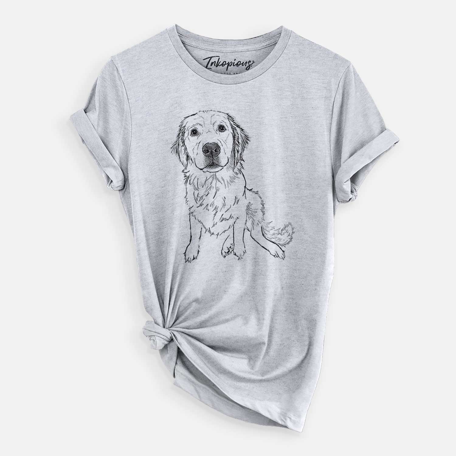 Full-body line drawing of Autumn the Golden Retriever Puppy on a Grey Unisex crewneck