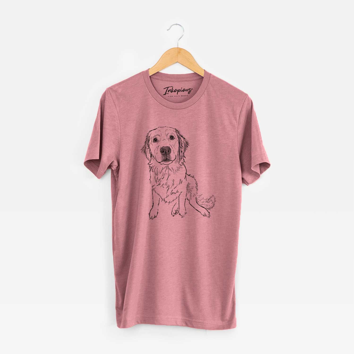 Full-body line drawing of Autumn the Golden Retriever Puppy on a Mauve Unisex crewneck